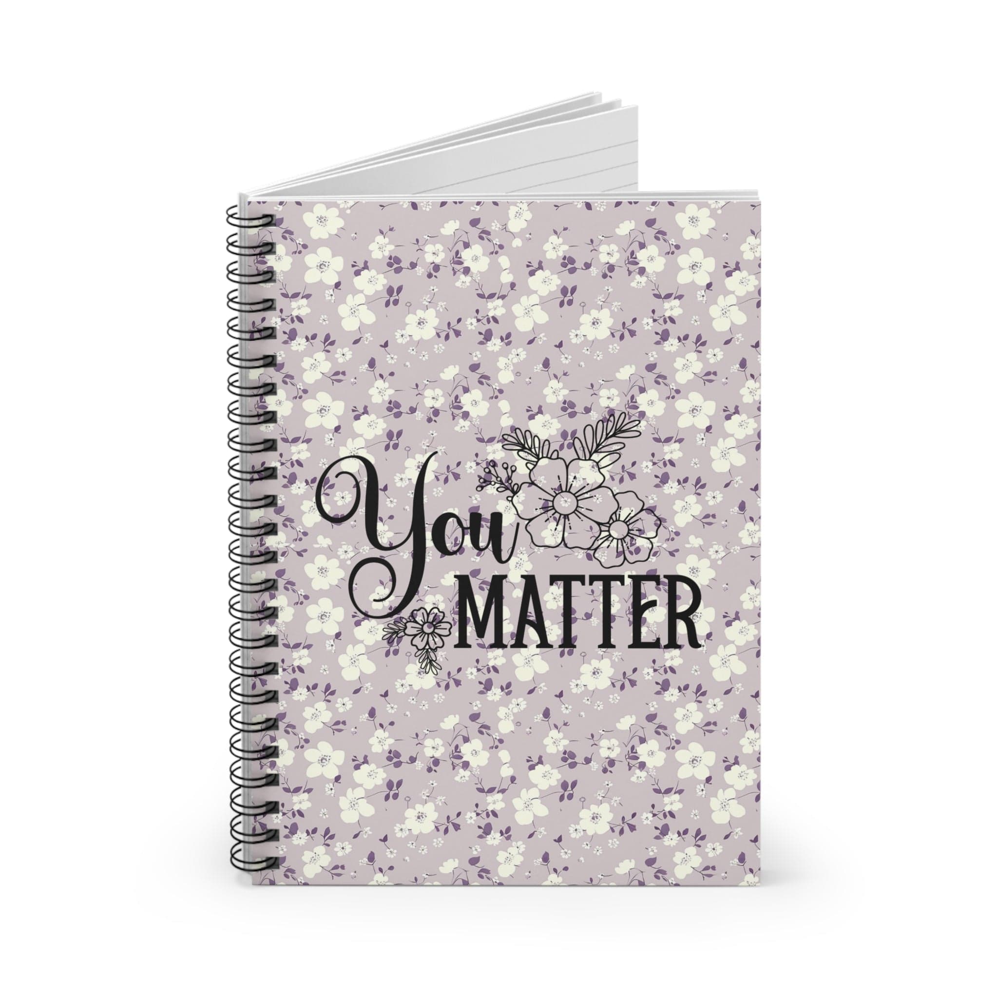 Beautiful Lavender, Floral Spiral Notebook, Lined Journal, with Self Care Quote