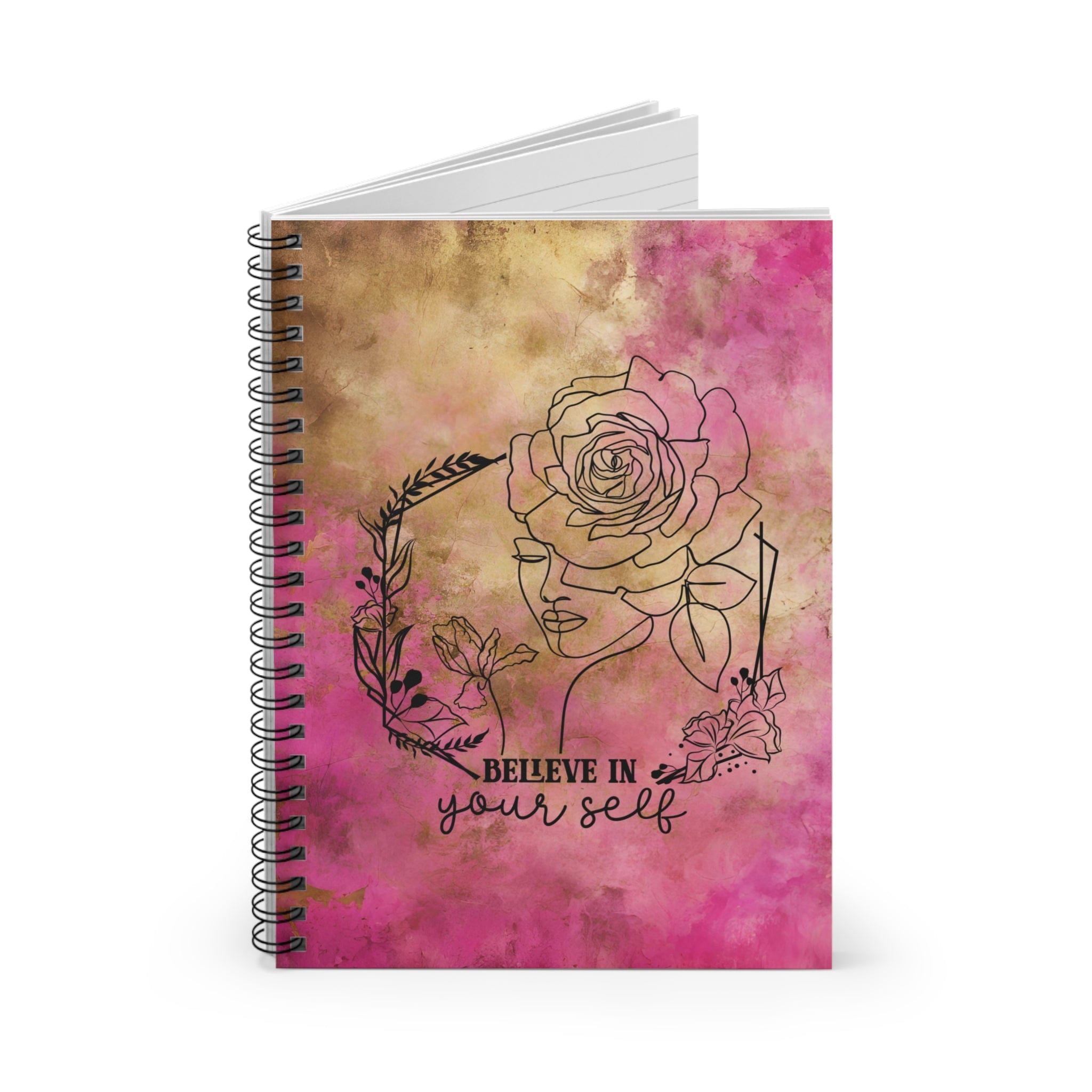 Metallic Watercolor Notebook, Spiral Journal Blank Pages, Beautiful Pink and Gold Foil Print