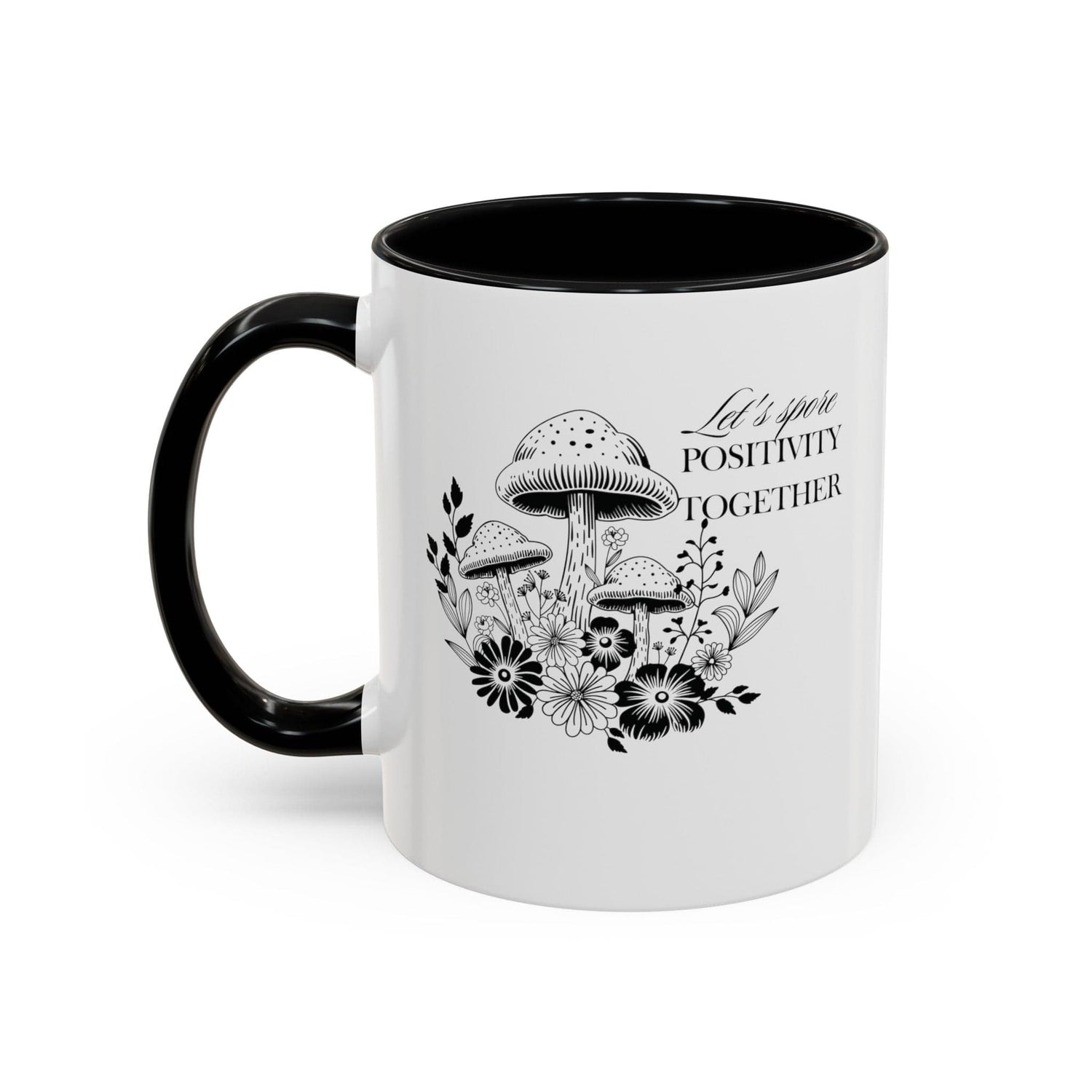 Mushroom Mug, Botanical Mug, Black and White Art, Self Care Quote, Coffee Lover Gift