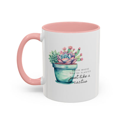 Cactus Mug, Beautiful Watercolor Cactus, Motivational Quote &amp; Cactus Pun, Prickly Pear Cactus, Coffee Lover Gift, Plant Lover Gift