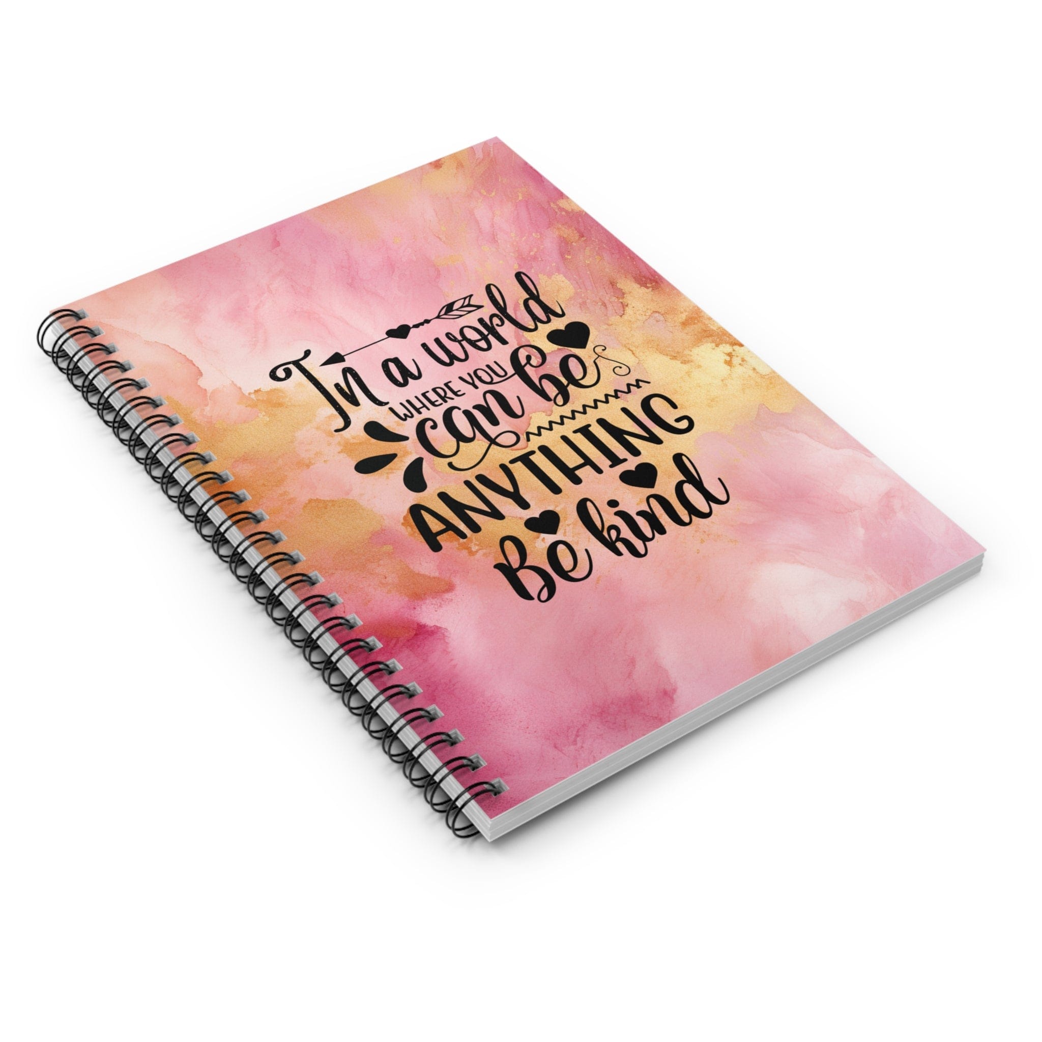 Metallic Watercolor Notebook, Spiral Journal, Beautiful Pink and Gold with Motivational Quote