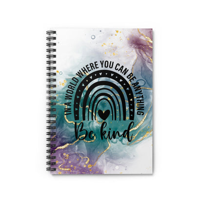 Metallic Watercolor Notebook, Lined Journal, Beautiful Boho Rainbow with Self Care Quote