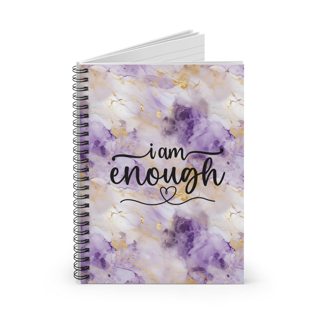 Gorgeous Purple and Gold Metallic Watercolor Notebook, Spiral Journal Blank Pages, with Self Care Quote &quot;I am enough&quot;