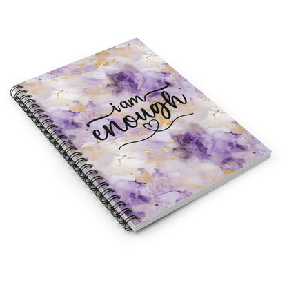 Gorgeous Purple and Gold Metallic Watercolor Notebook, Spiral Journal Blank Pages, with Self Care Quote &quot;I am enough&quot;