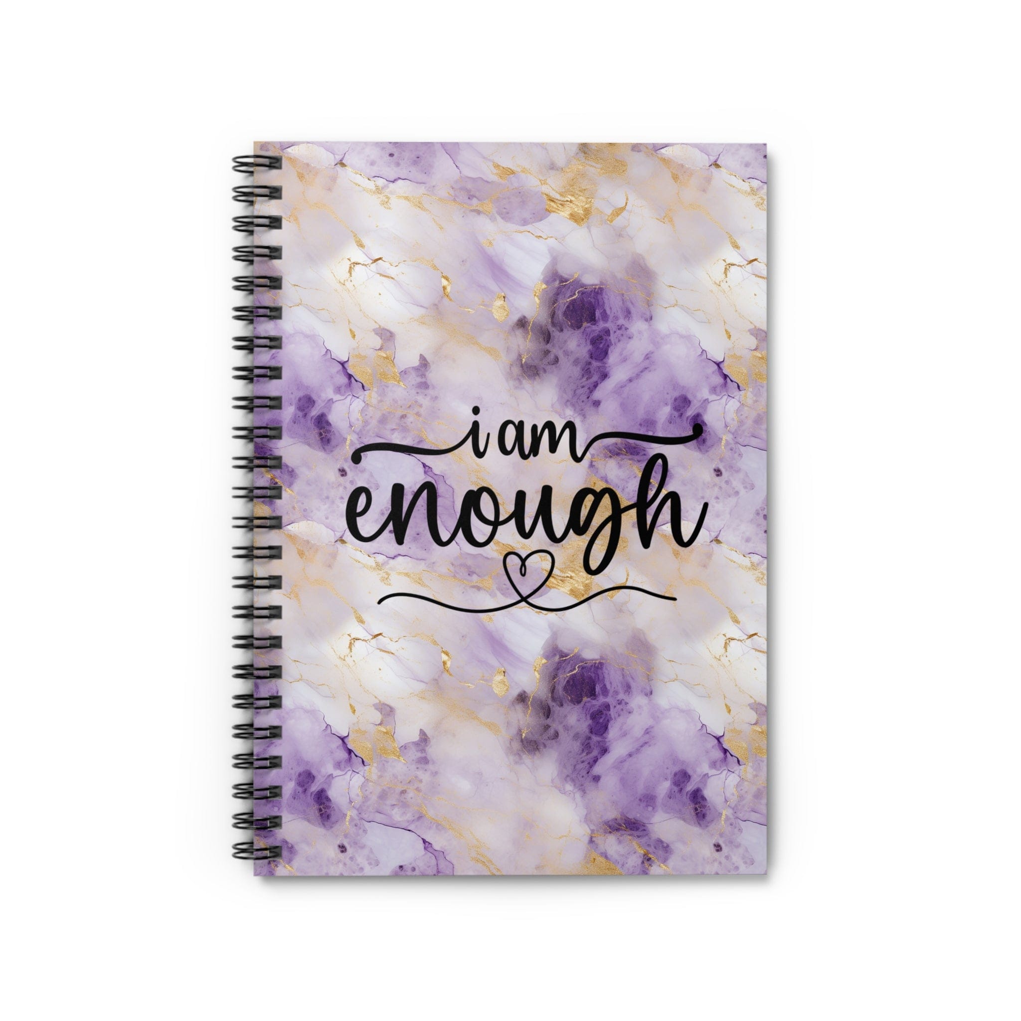 Gorgeous Purple and Gold Metallic Watercolor Notebook, Spiral Journal Blank Pages, with Self Care Quote &quot;I am enough&quot;