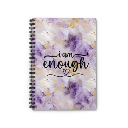 Gorgeous Purple and Gold Metallic Watercolor Notebook, Spiral Journal Blank Pages, with Self Care Quote &quot;I am enough&quot;