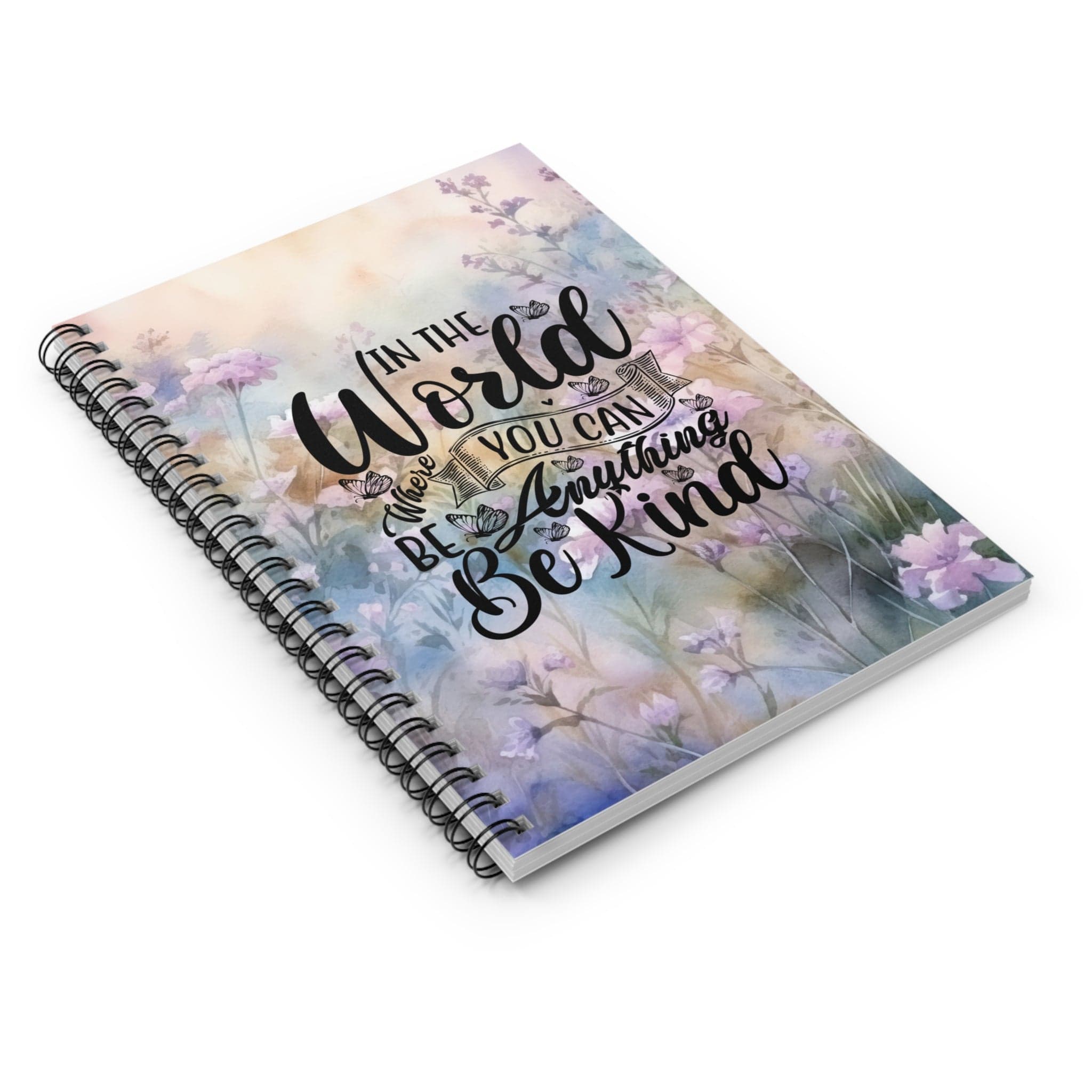 Beautiful Floral Spiral Notebook, Lined Journal, Watercolor Flowers with Self Care Quote