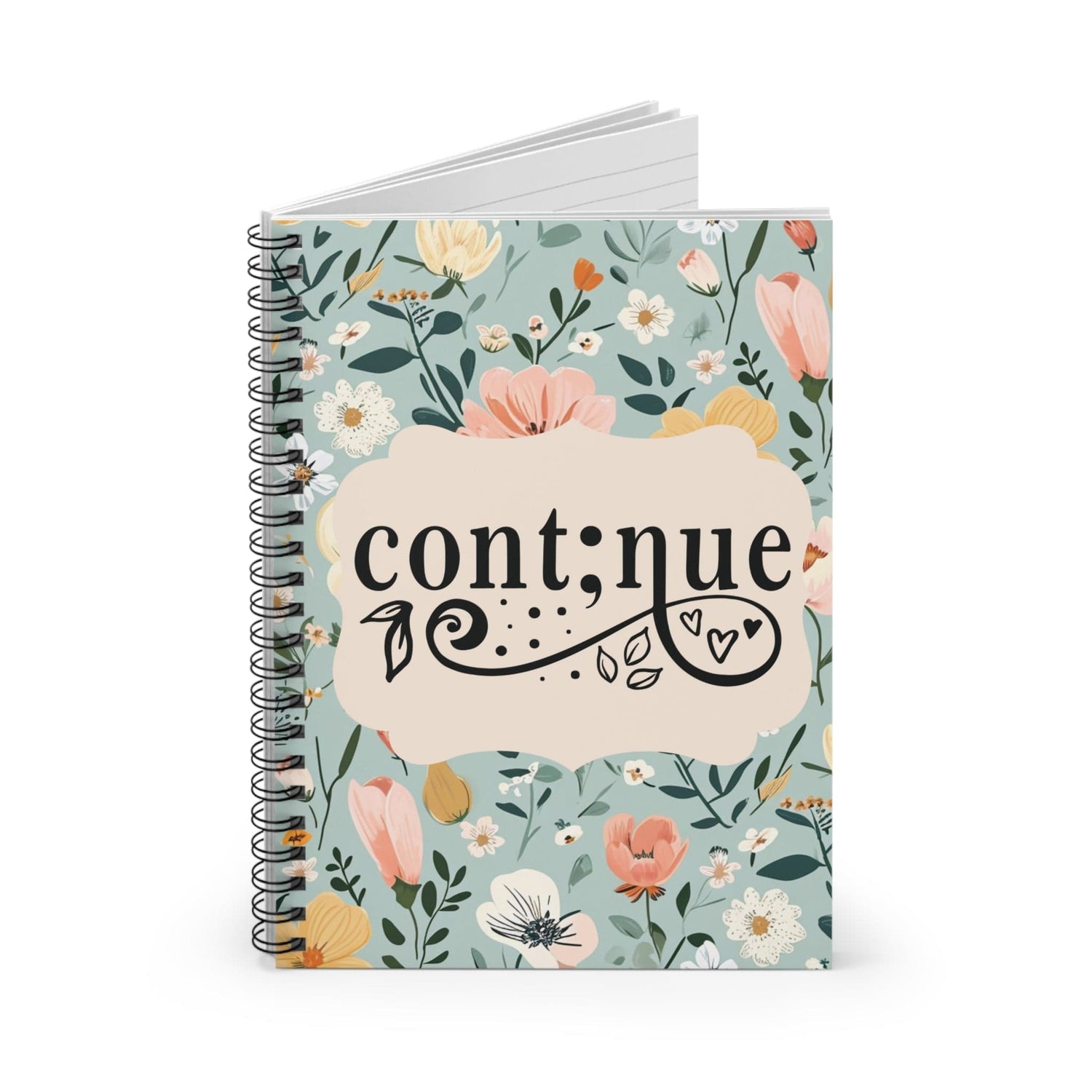 Cute Floral Spiral Notebook, Lined Journal, Watercolor Flowers with Motivational Quote