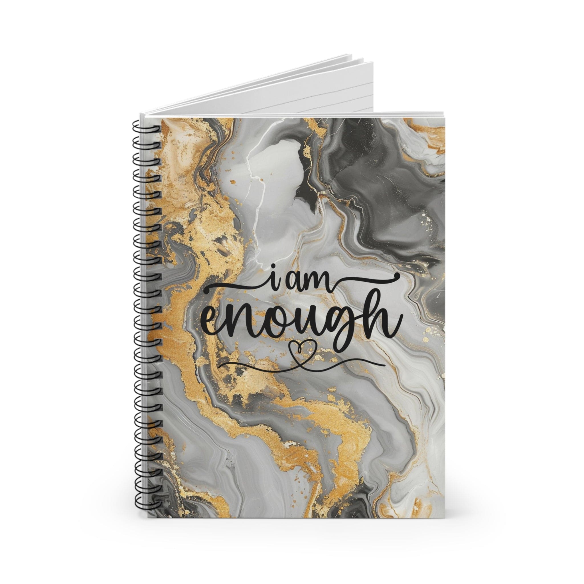 Metallic Watercolor Notebook, Spiral Journal, Beautiful Motivational Quote, I Am Enough