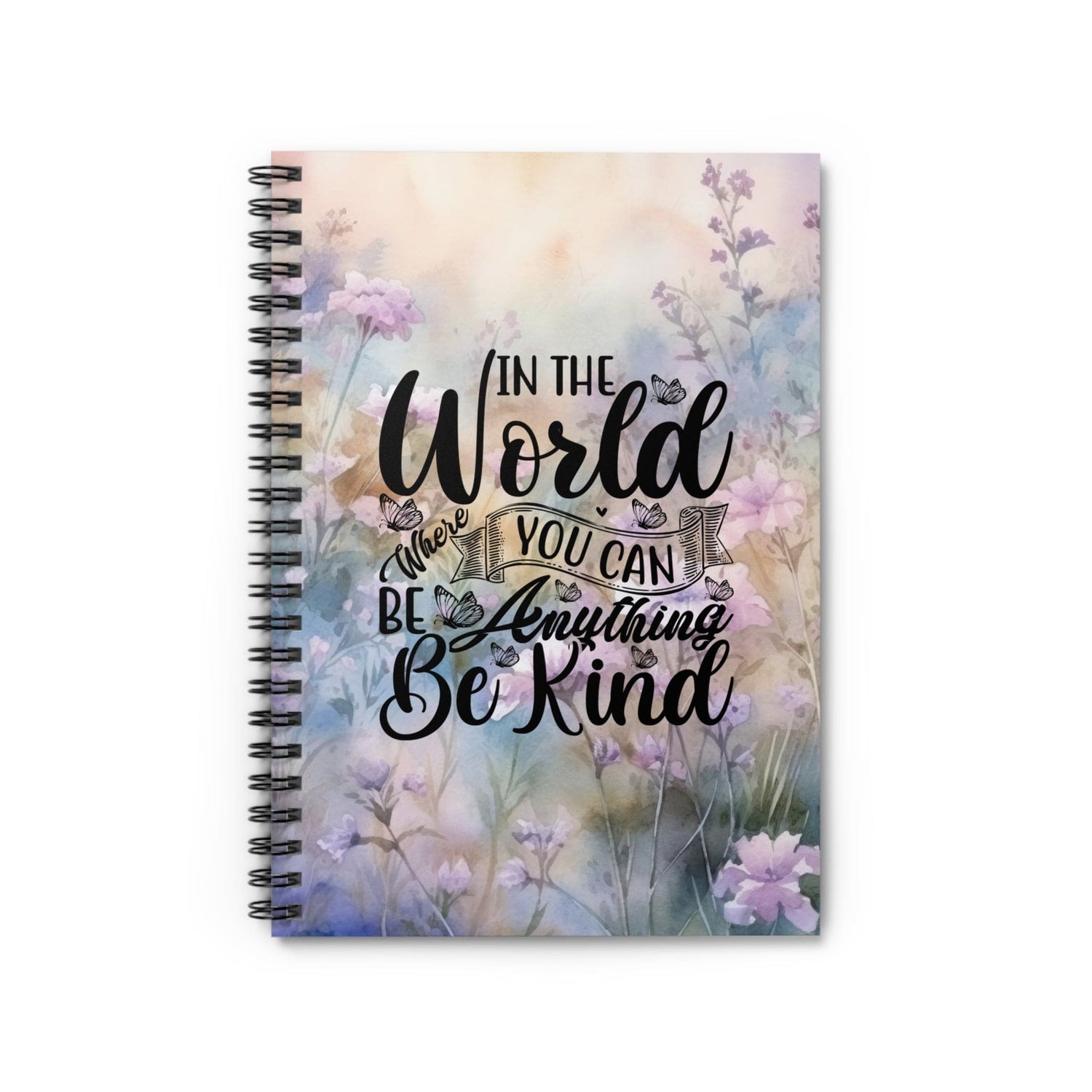 Beautiful Floral Spiral Notebook, Lined Journal, Watercolor Flowers with Self Care Quote