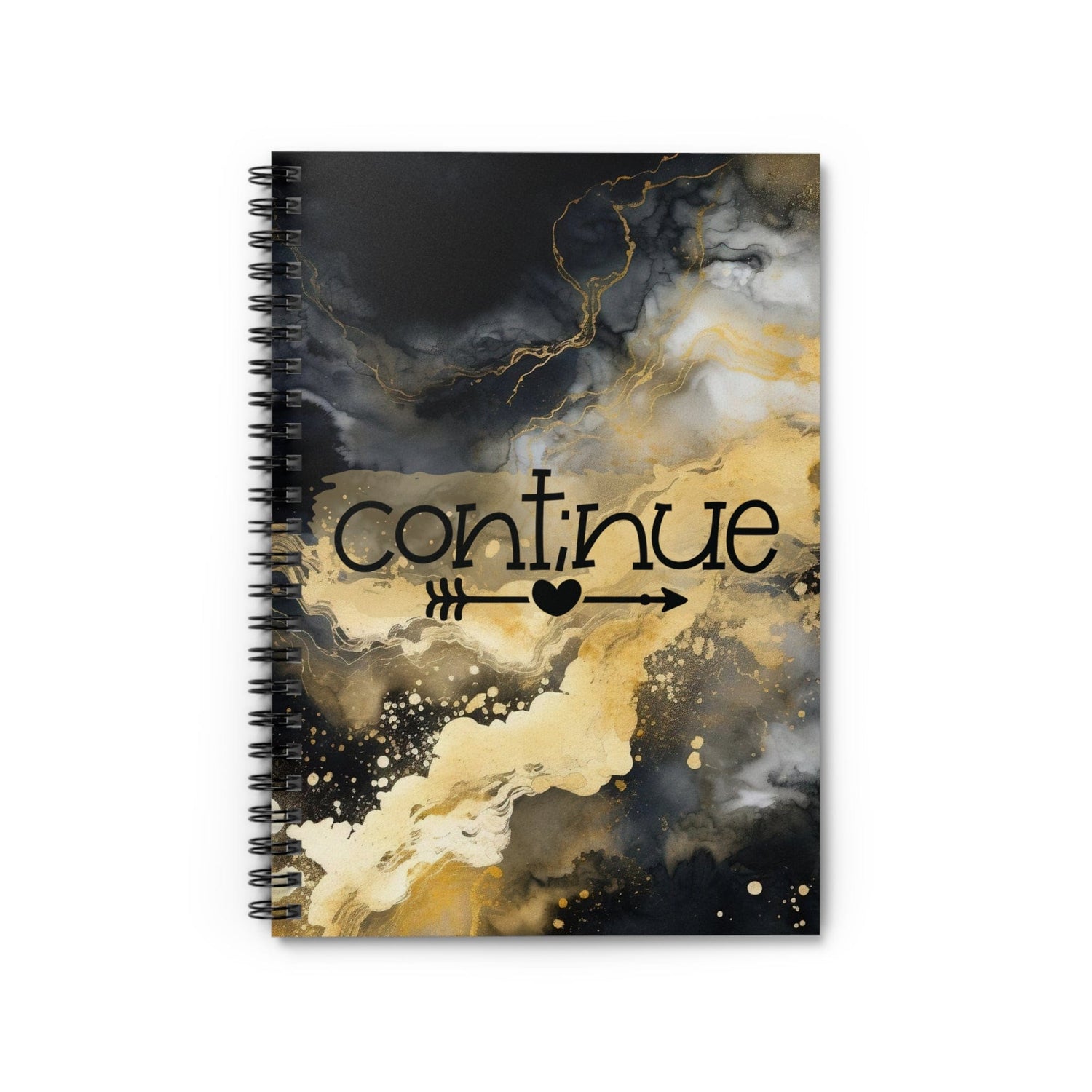 Metallic Watercolor Notebook, Spiral Journal Blank Pages, Black and Gold with Continue Motivational Quote