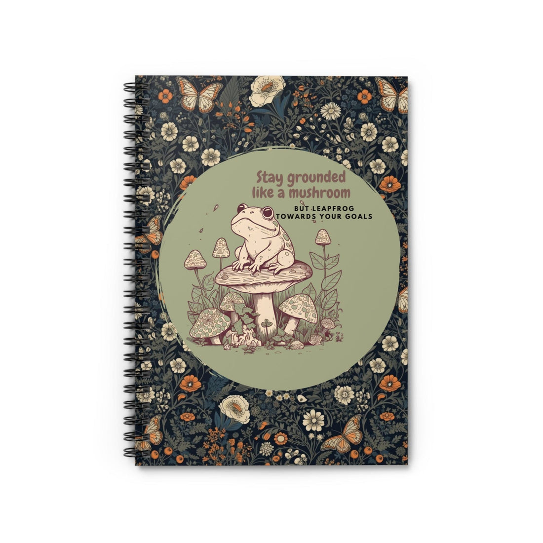 Cute Cottagecore Journal, Spiral Notebook, Mushroom Journal with Motivational Quote