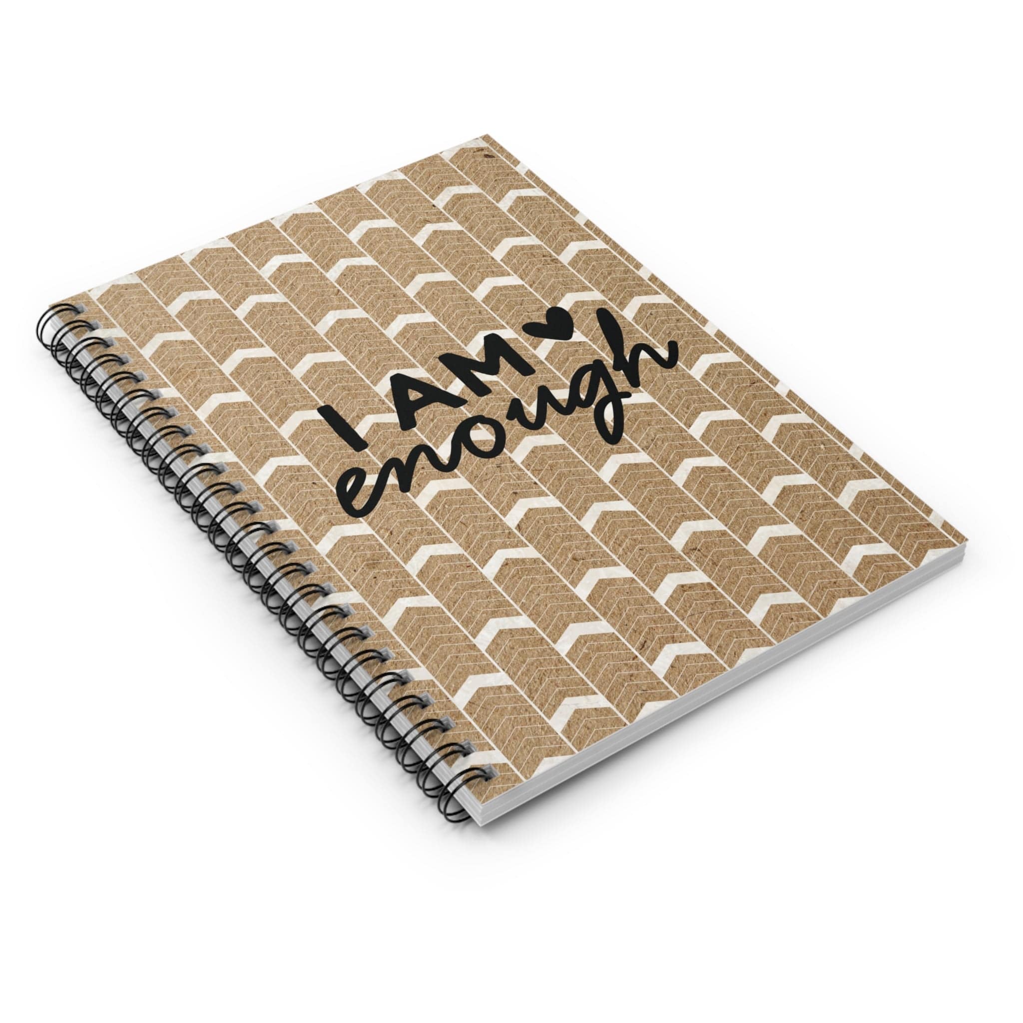 Unique Kraft Notebook Design, Lined Journal, Herringbone design with Motivational Quote, I Am Enough