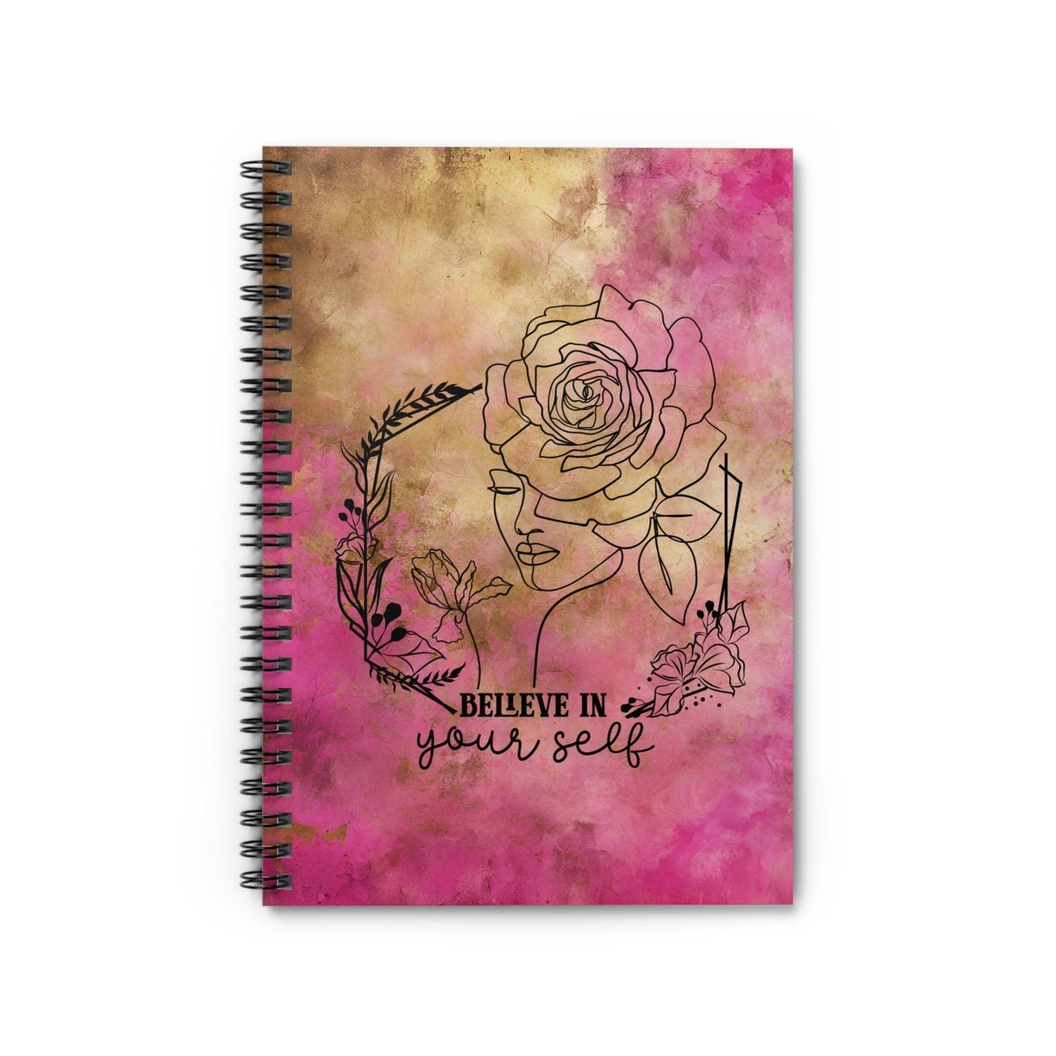 Metallic Watercolor Notebook, Spiral Journal Blank Pages, Beautiful Pink and Gold Foil Print