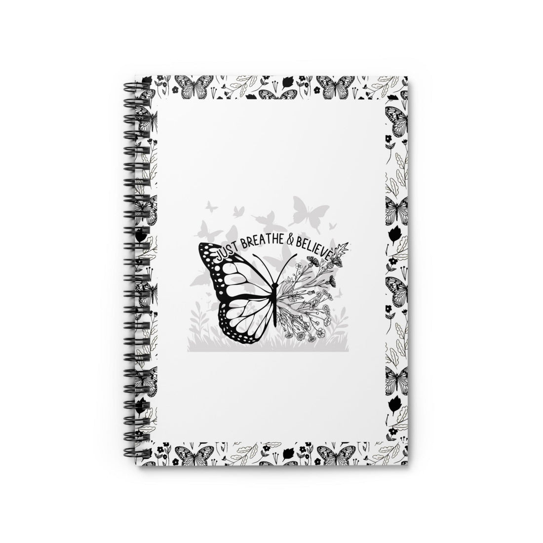 Neutral Butterflies Floral Spiral Notebook Lined Journal Self Care Quote