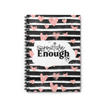 Doodle Hearts Lined Journal Spiral Notebook with Floral Self Care Quote