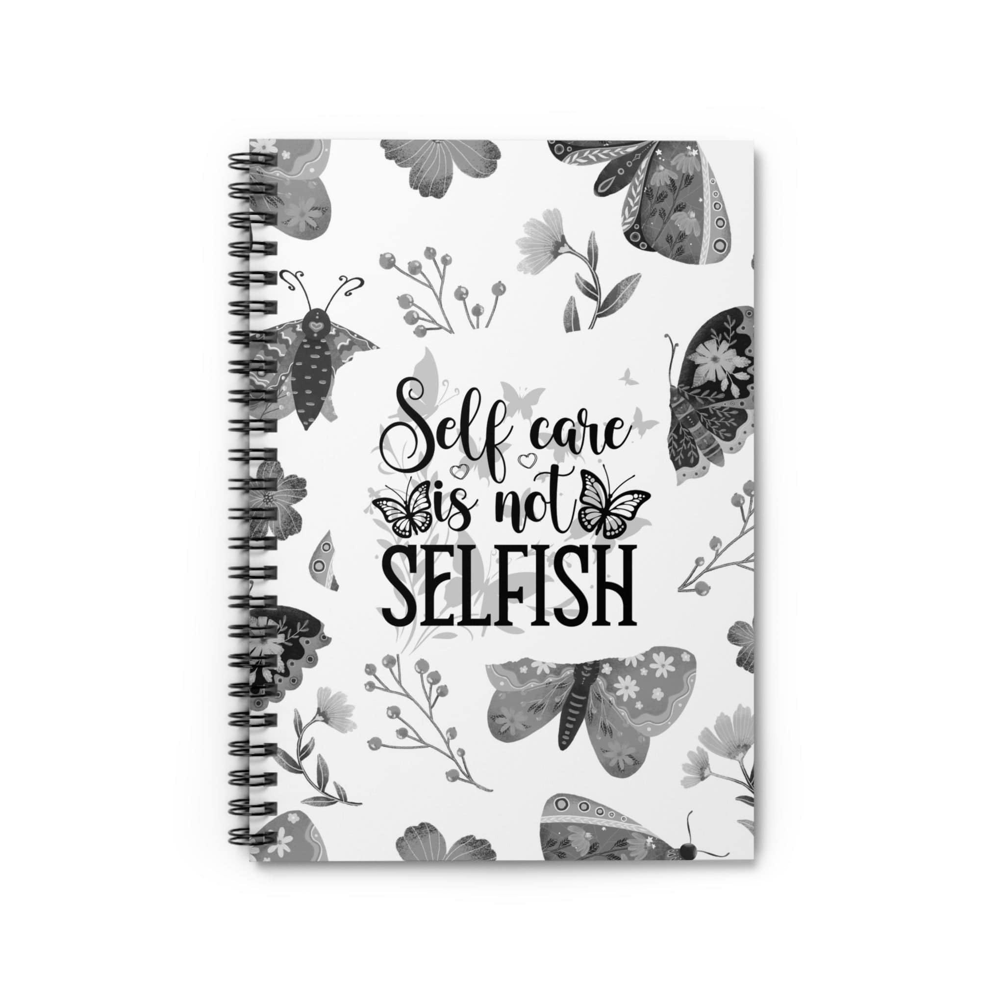 Neutral Whimsical Butterflies Lunar Moth Floral Spiral Notebook Lined Journal Self Care Quote