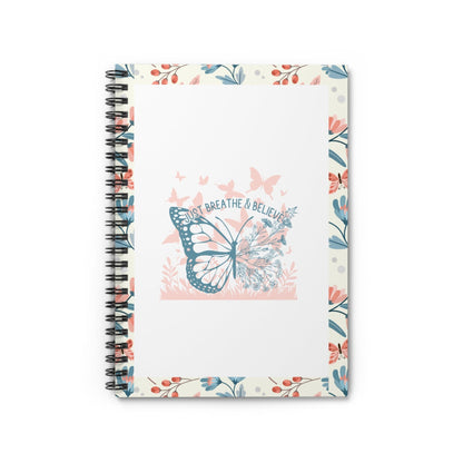 Butterflies Floral Spiral Notebook Lined Journal Self Care Quote