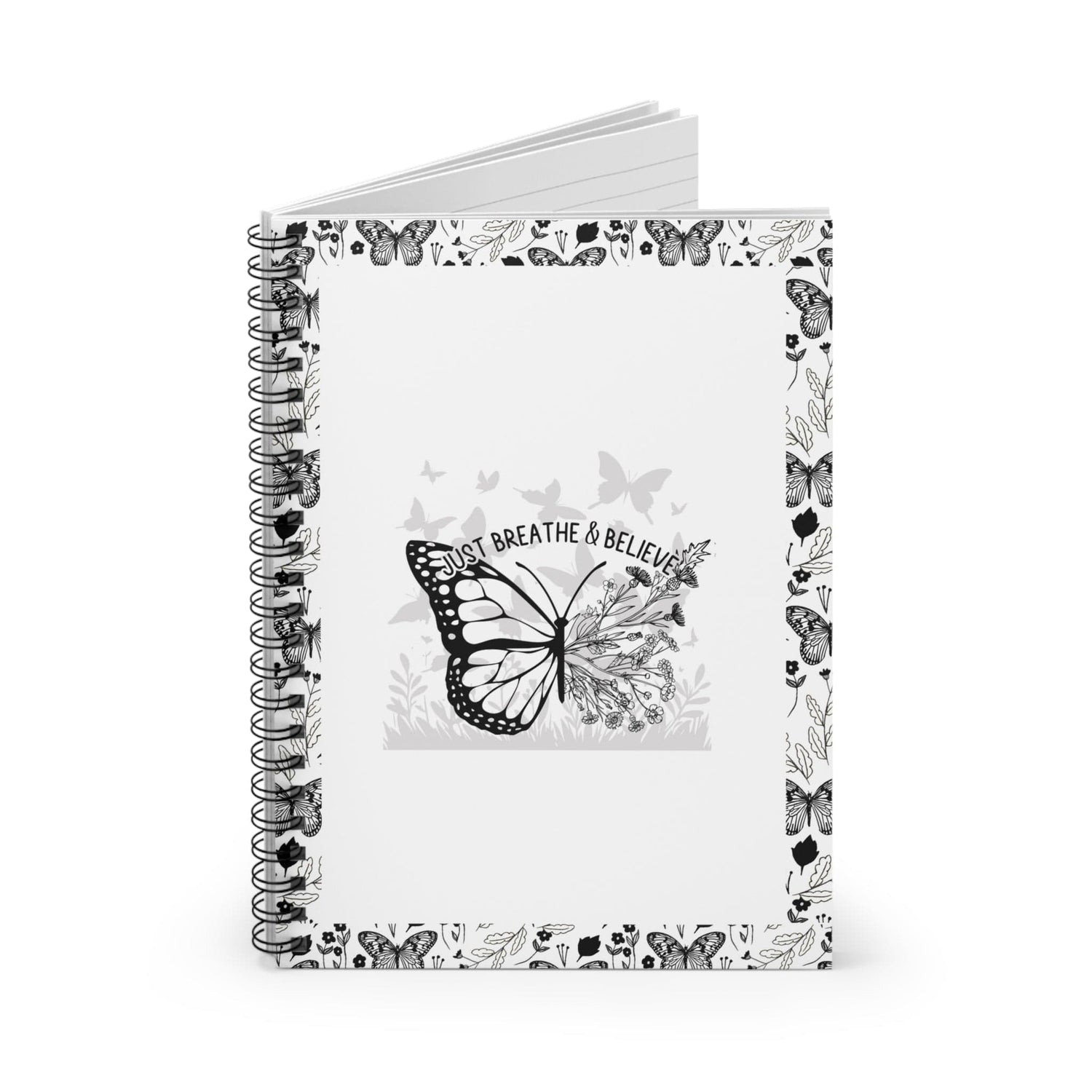 Neutral Butterflies Floral Spiral Notebook Lined Journal Self Care Quote