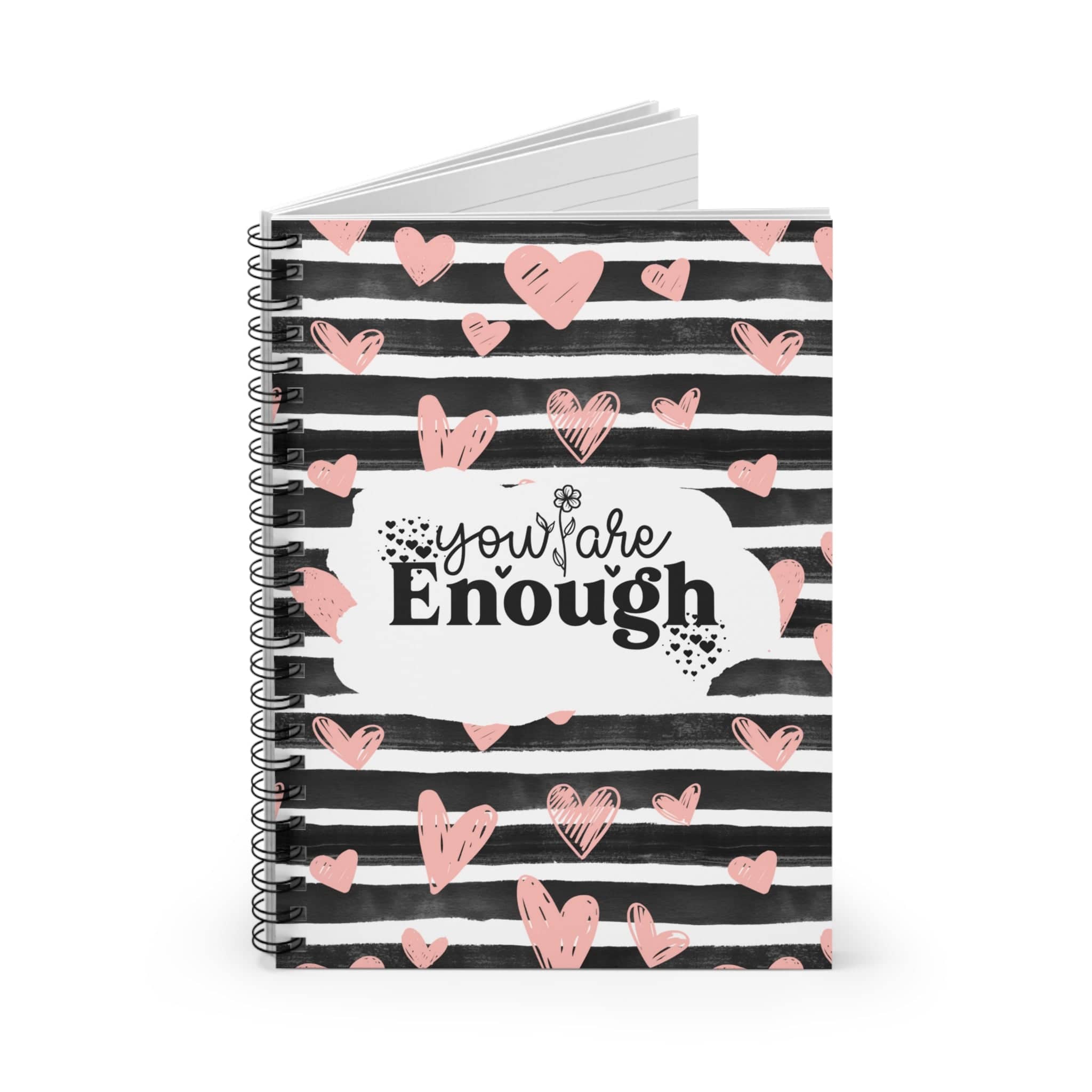 Doodle Hearts Lined Journal Spiral Notebook with Floral Self Care Quote