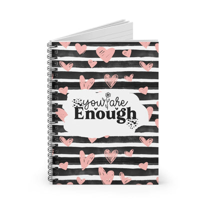 Doodle Hearts Lined Journal Spiral Notebook with Floral Self Care Quote