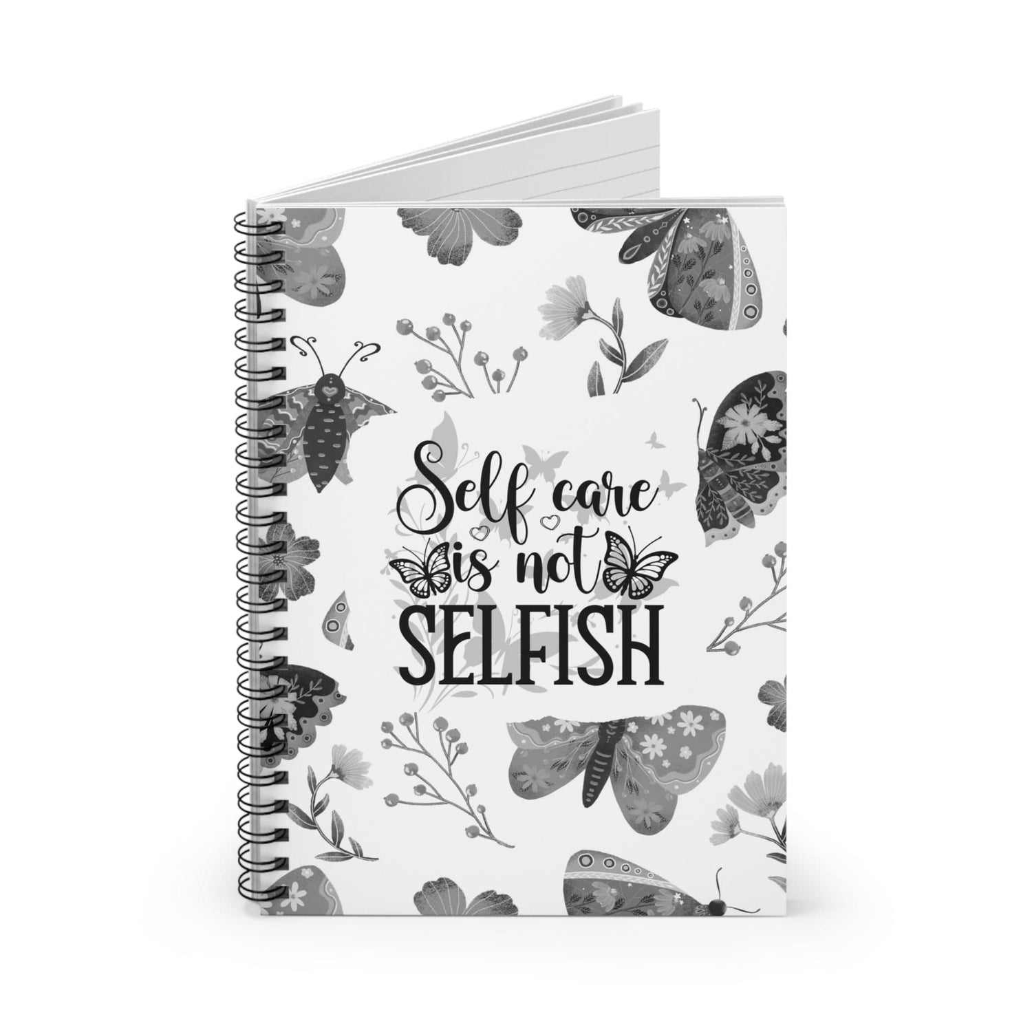 Neutral Whimsical Butterflies Lunar Moth Floral Spiral Notebook Lined Journal Self Care Quote