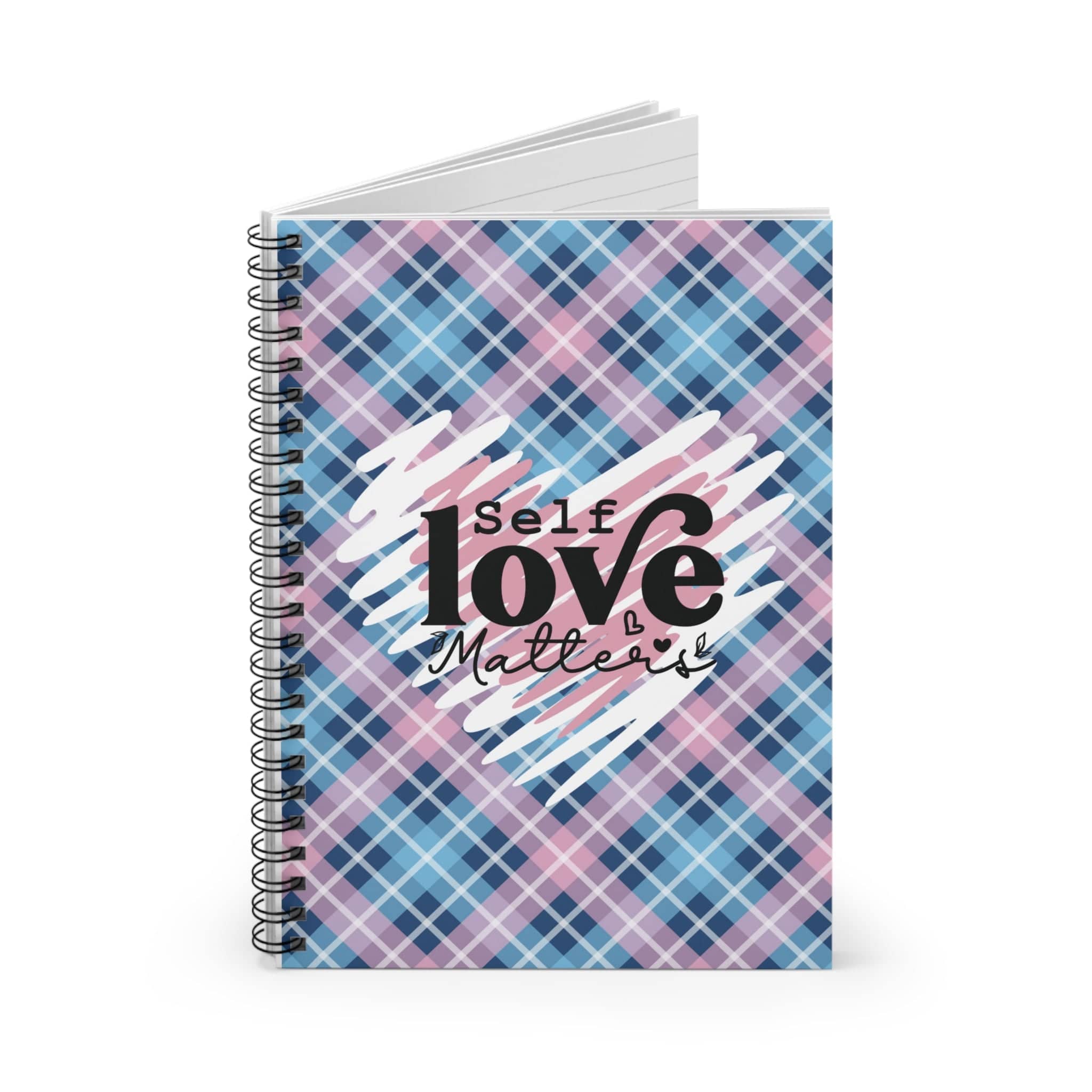 Plaid Doodle Heart Spiral Notebook Lined Pages Journal or Notebook Self Care Quote