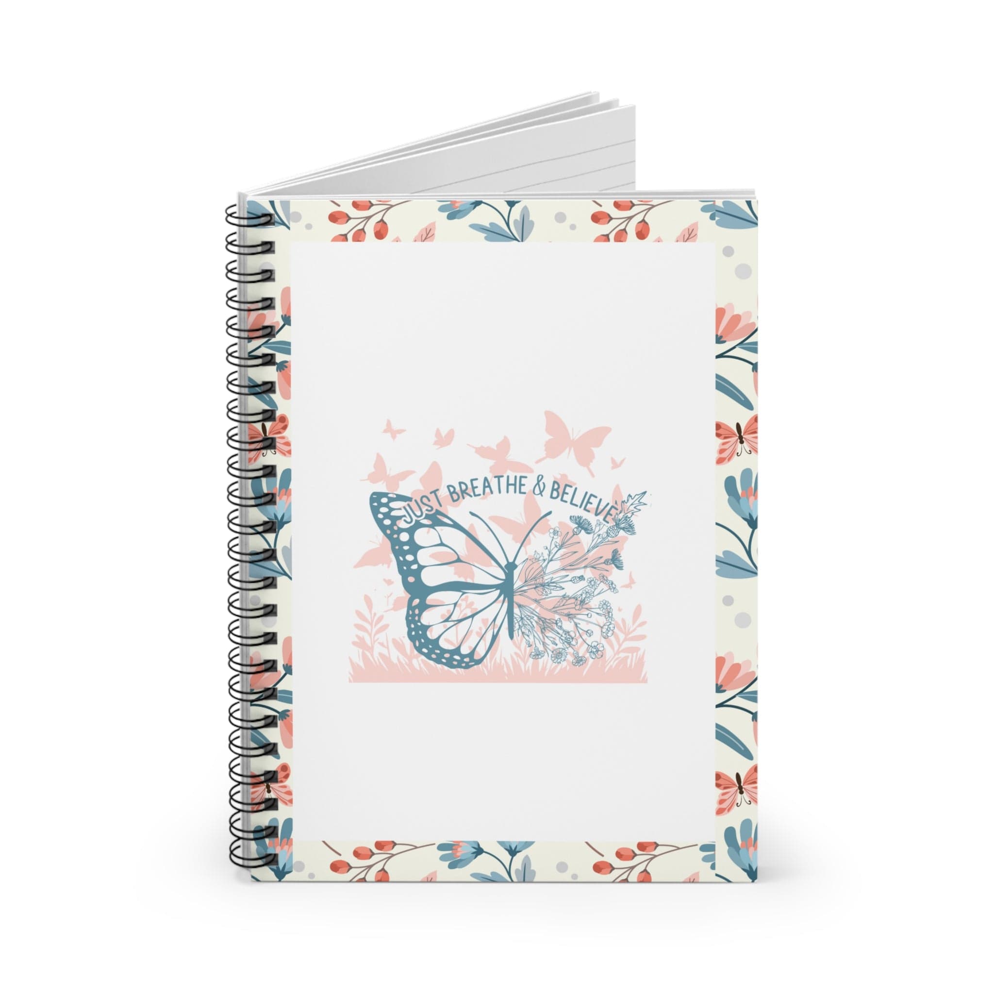 Butterflies Floral Spiral Notebook Lined Journal Self Care Quote