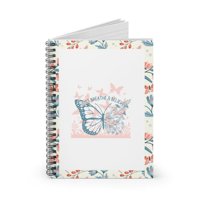 Butterflies Floral Spiral Notebook Lined Journal Self Care Quote