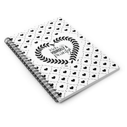 Black and White Vine Ring Heart Lined Journal Spiral Notebook with Self Care Quote