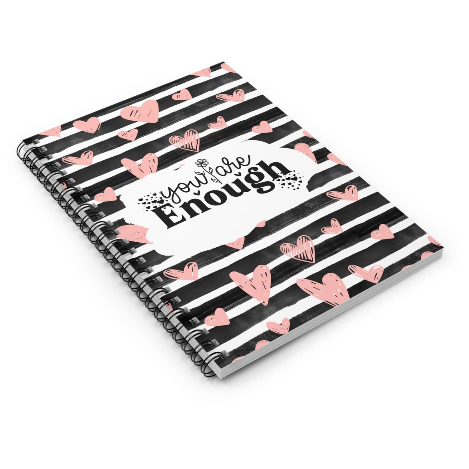 Doodle Hearts Lined Journal Spiral Notebook with Floral Self Care Quote