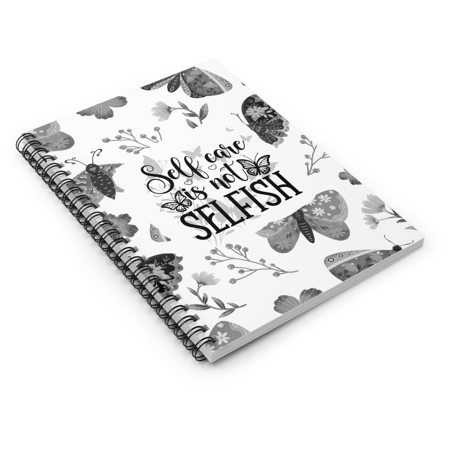 Neutral Whimsical Butterflies Lunar Moth Floral Spiral Notebook Lined Journal Self Care Quote