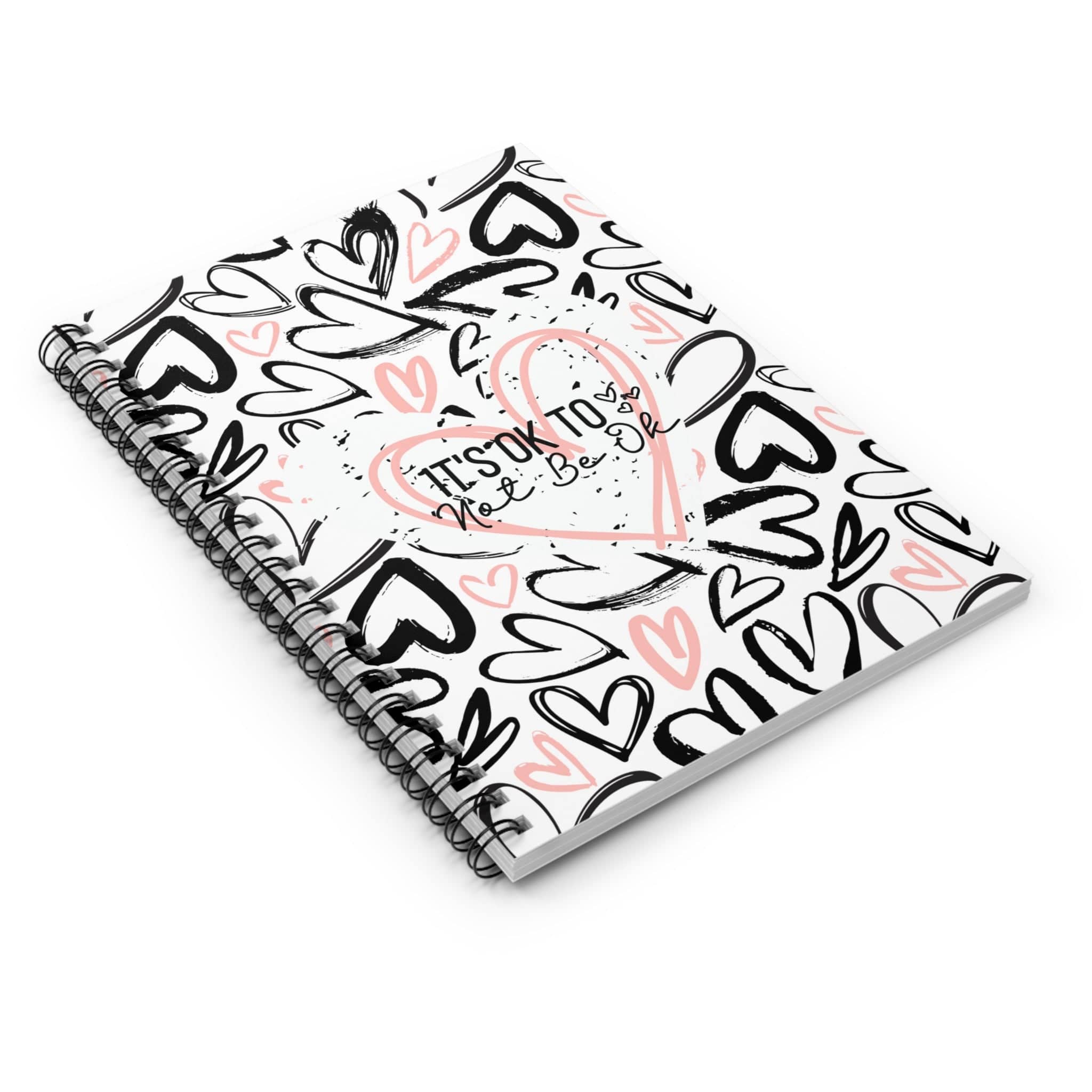 Pink and Black Doodle Hearts Spiral Notebook Lined Journal Motivational Quote