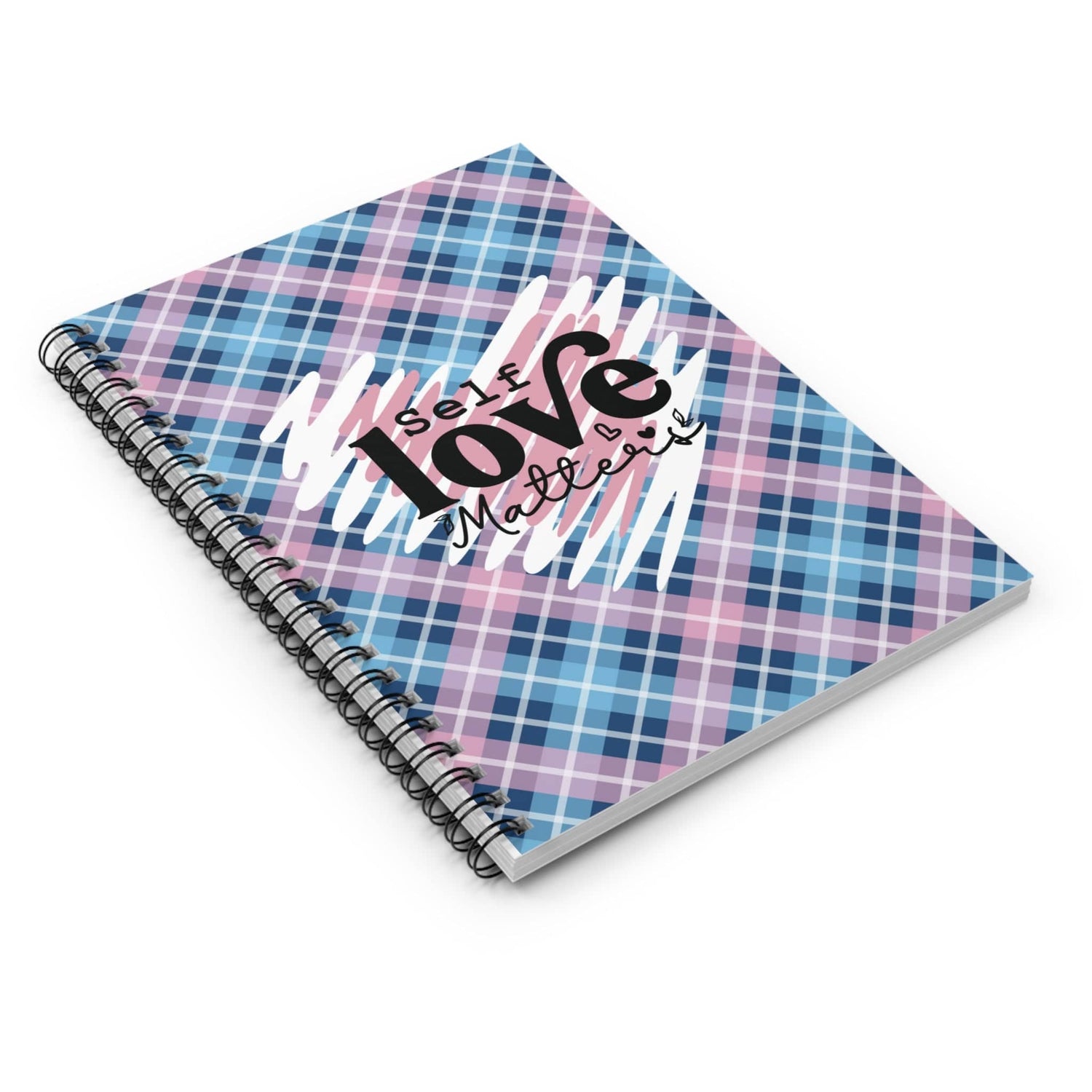 Plaid Doodle Heart Spiral Notebook Lined Pages Journal or Notebook Self Care Quote