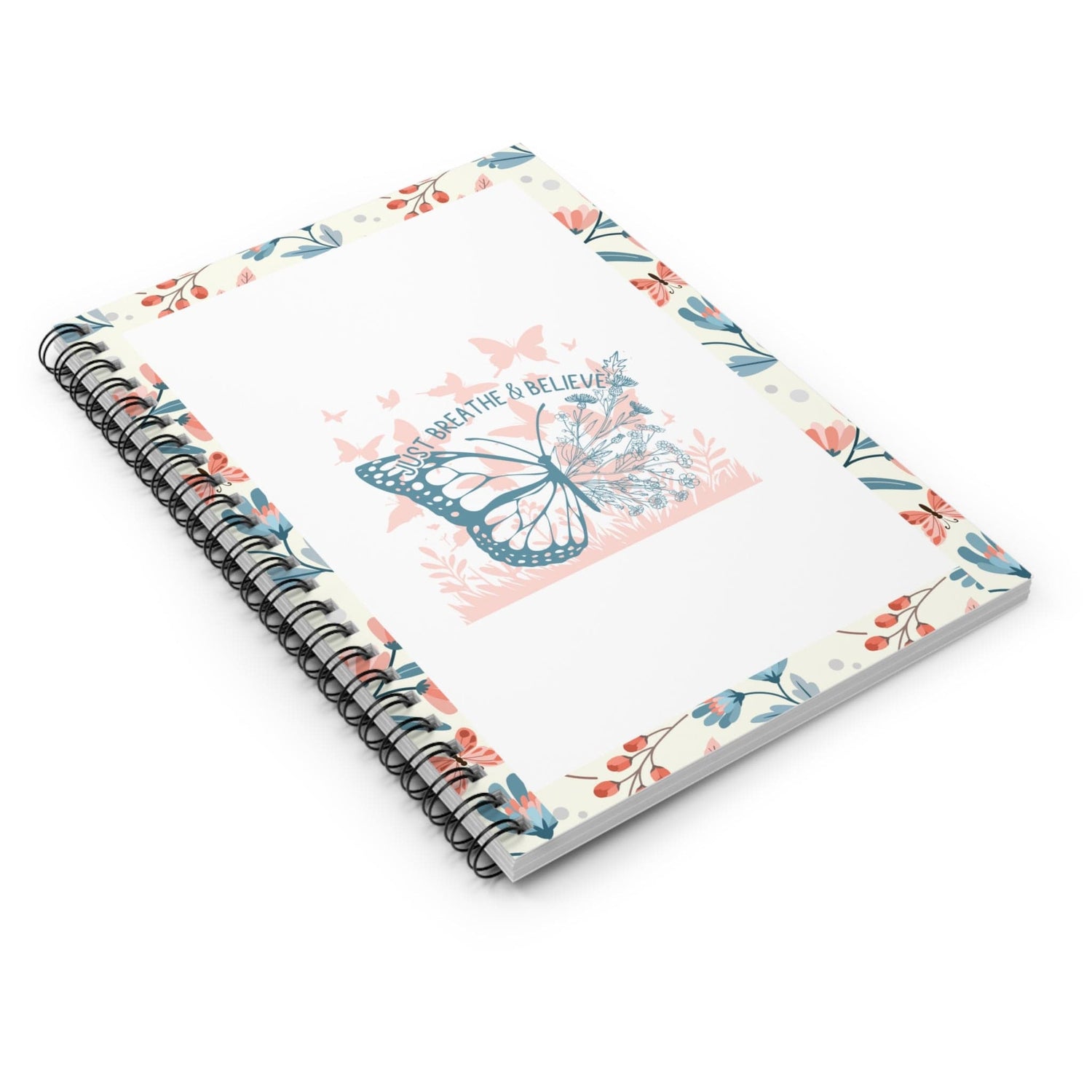 Butterflies Floral Spiral Notebook Lined Journal Self Care Quote