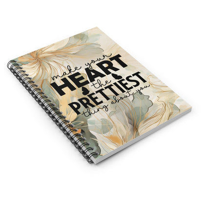 Metallic Watercolor, Floral Spiral Notebook, Beautiful Lined Pages Journal, with Self Care Quote, Cute Butterflies