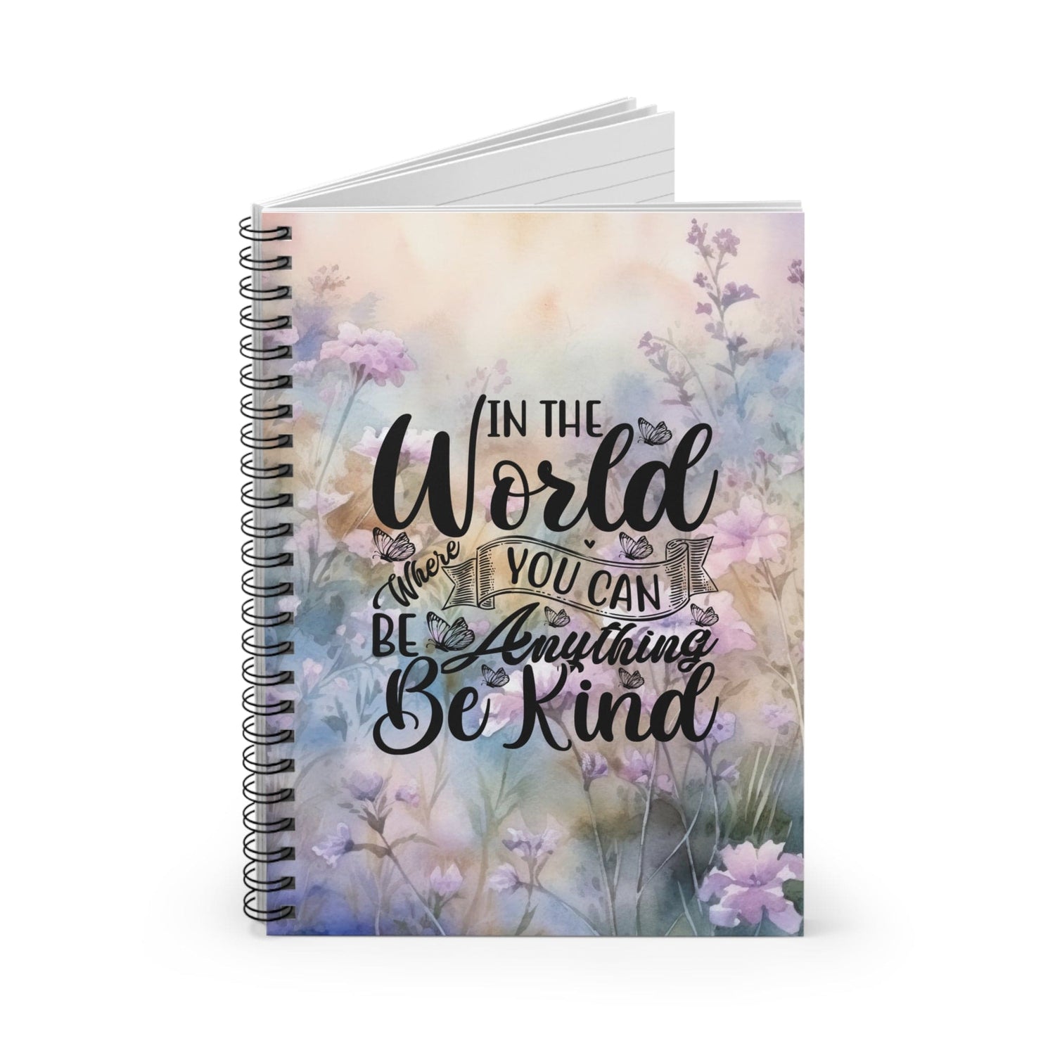 Beautiful Floral Spiral Notebook, Lined Journal, Watercolor Flowers with Self Care Quote