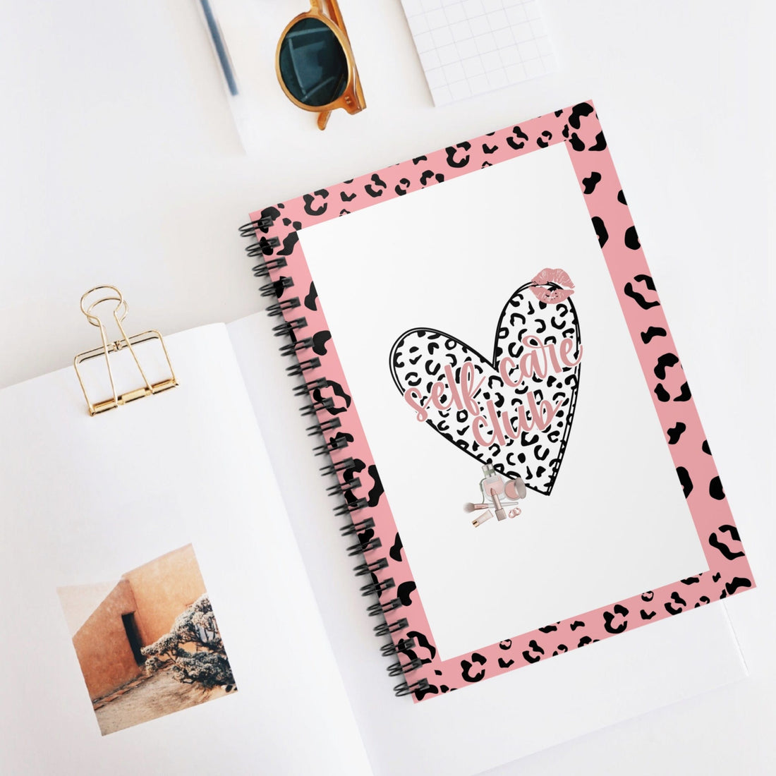 Pink Leopard Print Heart Spiral Notebook Beautiful Journal Self Care Quote