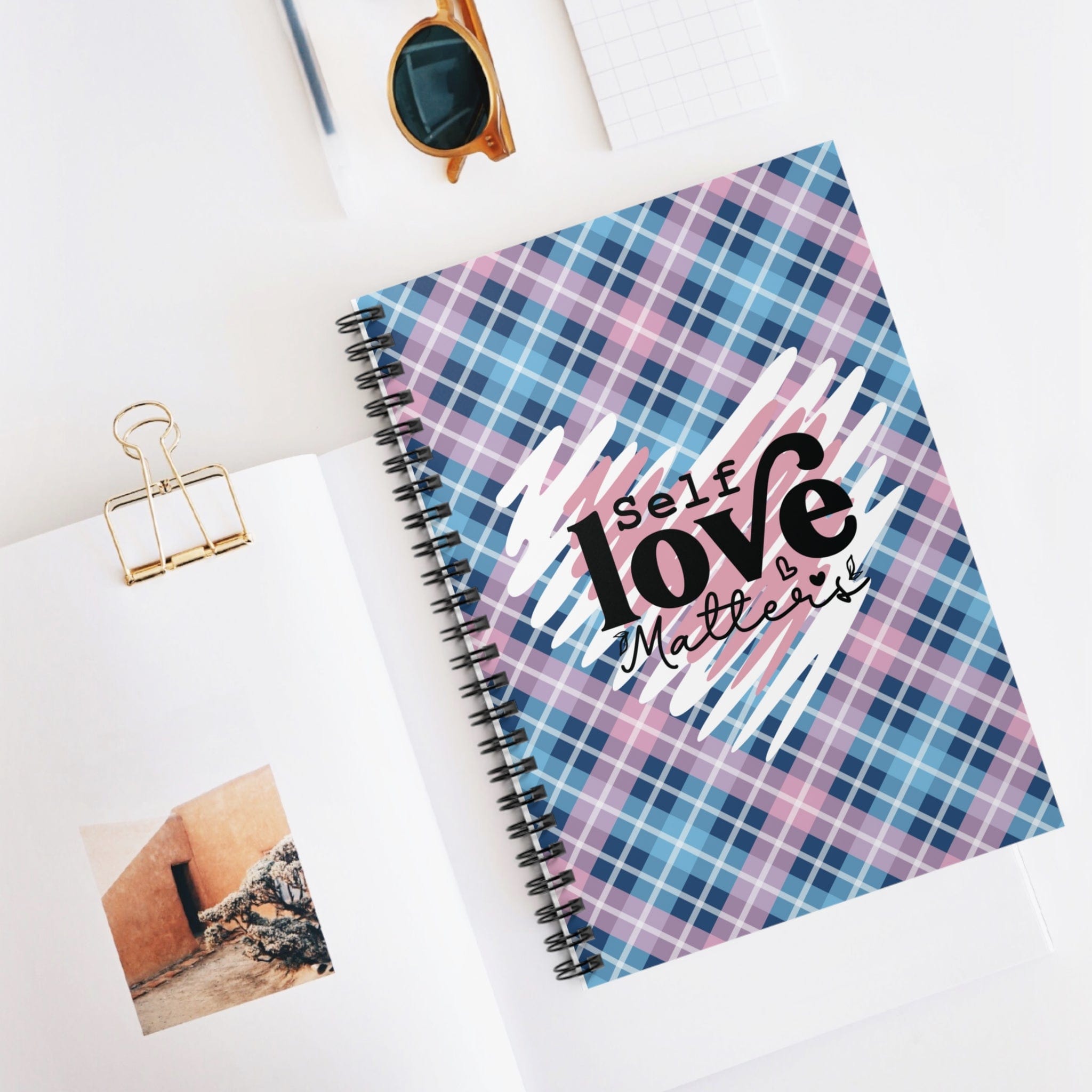 Plaid Doodle Heart Spiral Notebook Lined Pages Journal or Notebook Self Care Quote