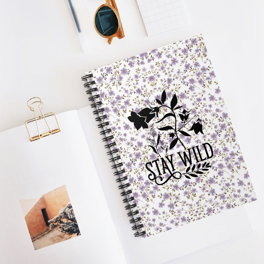 Lavender, Floral Spiral Notebook, Lined Journal with Motivational Quote