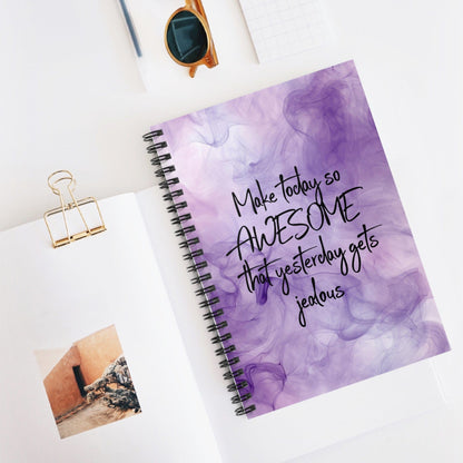 Purple Lavender, Watercolor Effect, Spiral Notebook, Lined Journal with Motivational Quote