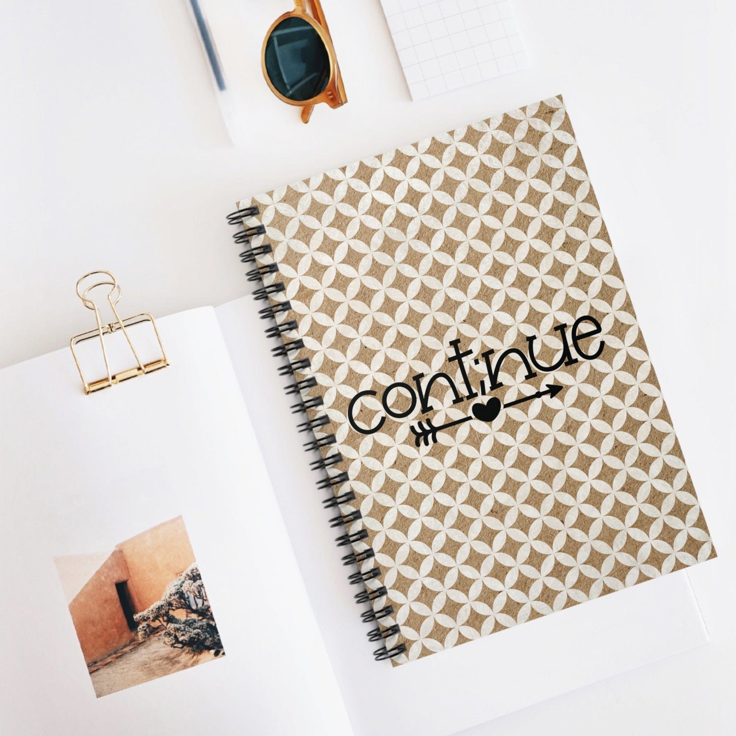 Kraft Notebook Design, Lined Journal, Beautiful Geometric Design with Motivational Quote