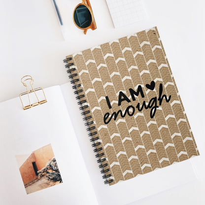 Unique Kraft Notebook Design, Lined Journal, Herringbone design with Motivational Quote, I Am Enough