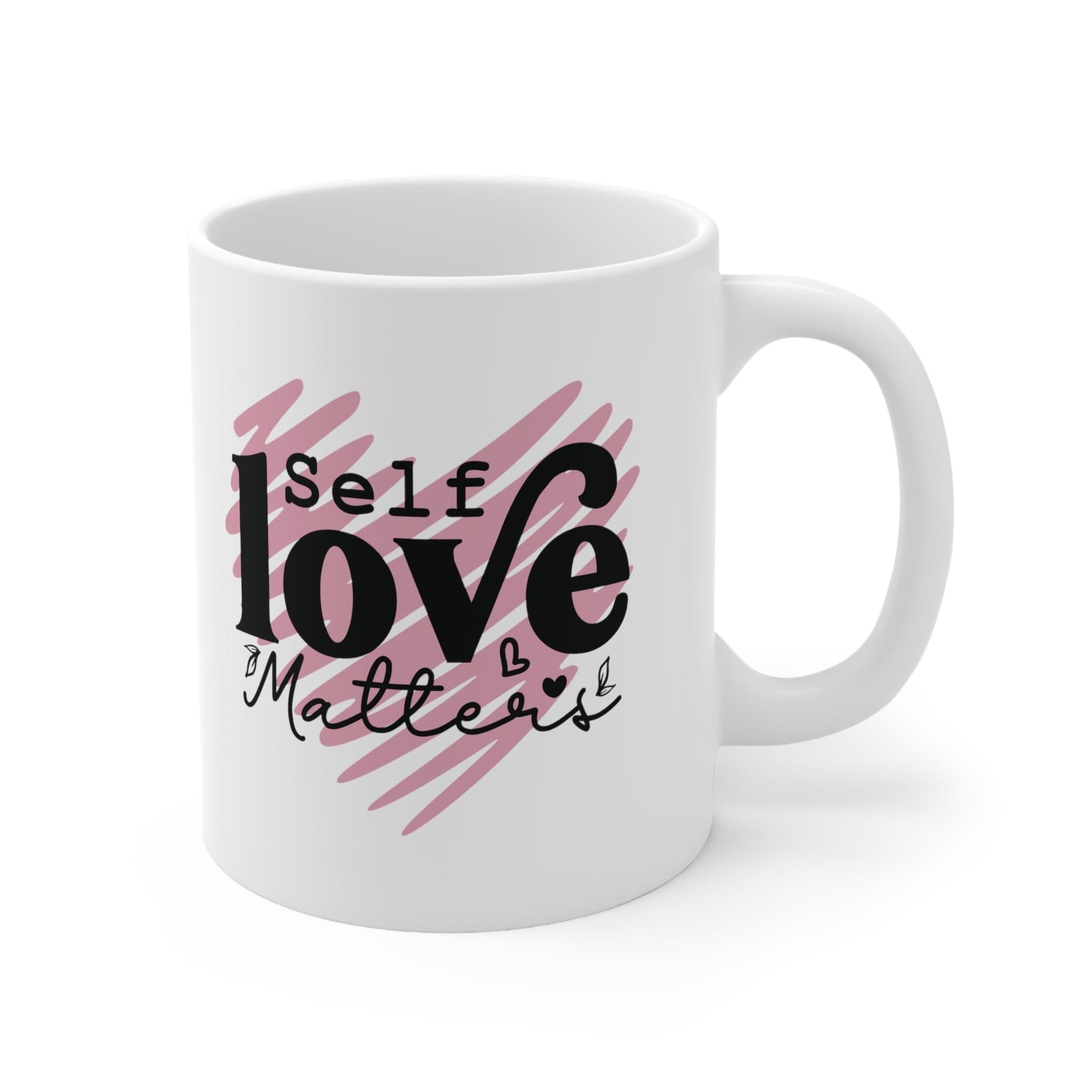 Pink Doodle Heart Ceramic Coffee Mug Self Care Quote Coffee Lover Gift