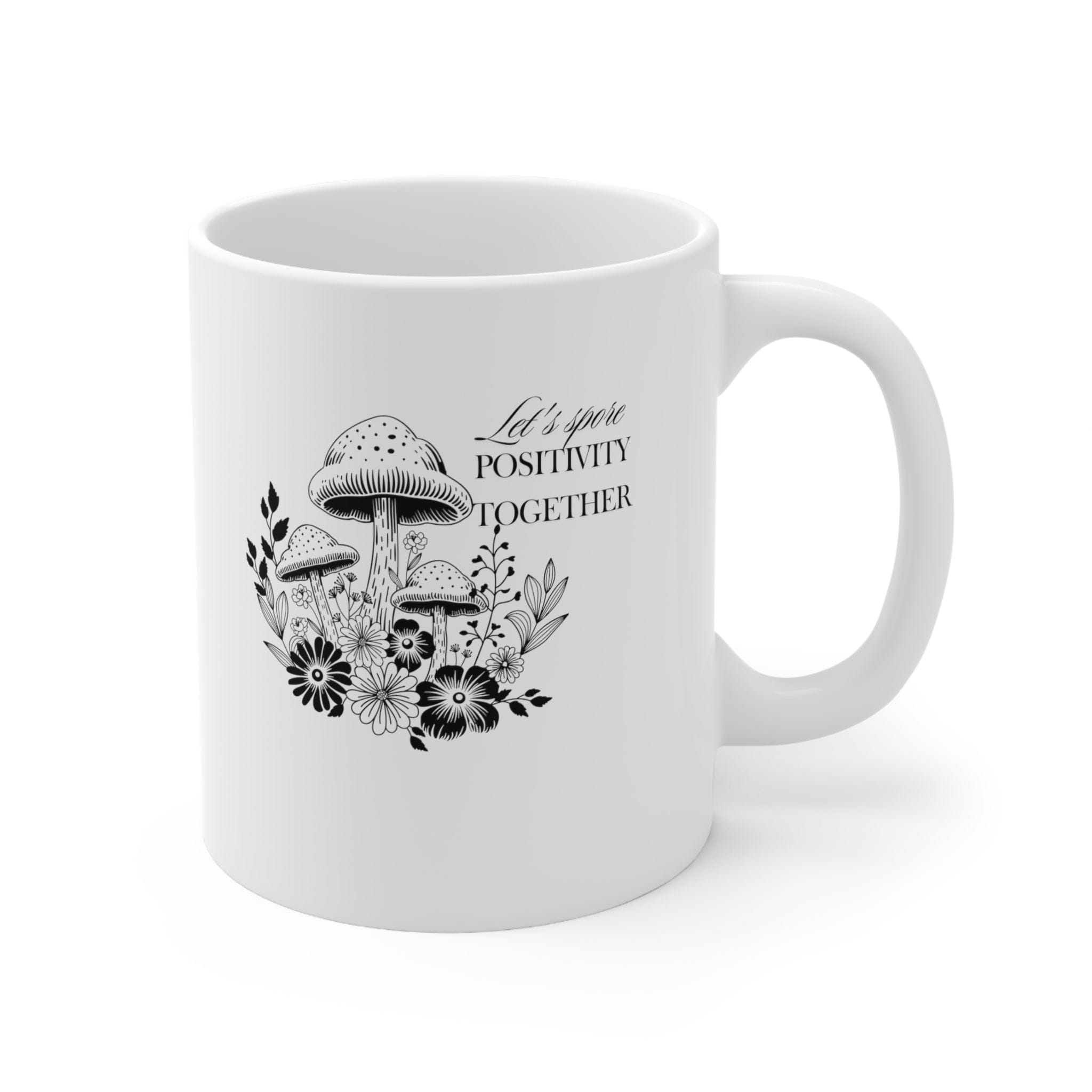 Mushroom Mug, Botanical Mug, Black and White Art, Self Care Quote, Coffee Lover Gift