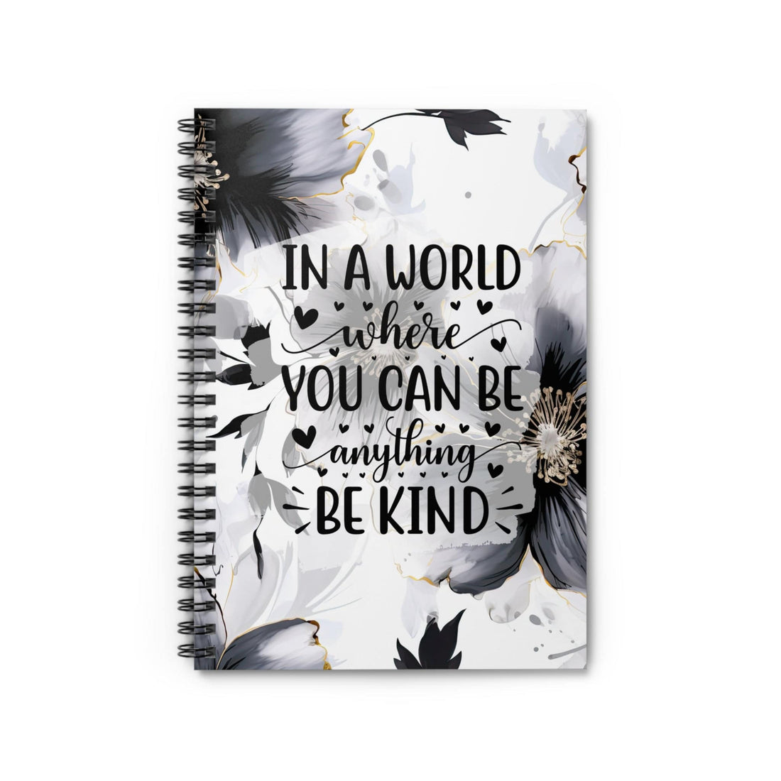 Floral Spiral Notebook, Lined Journal, Metallic Watercolor, with Self Care Quote