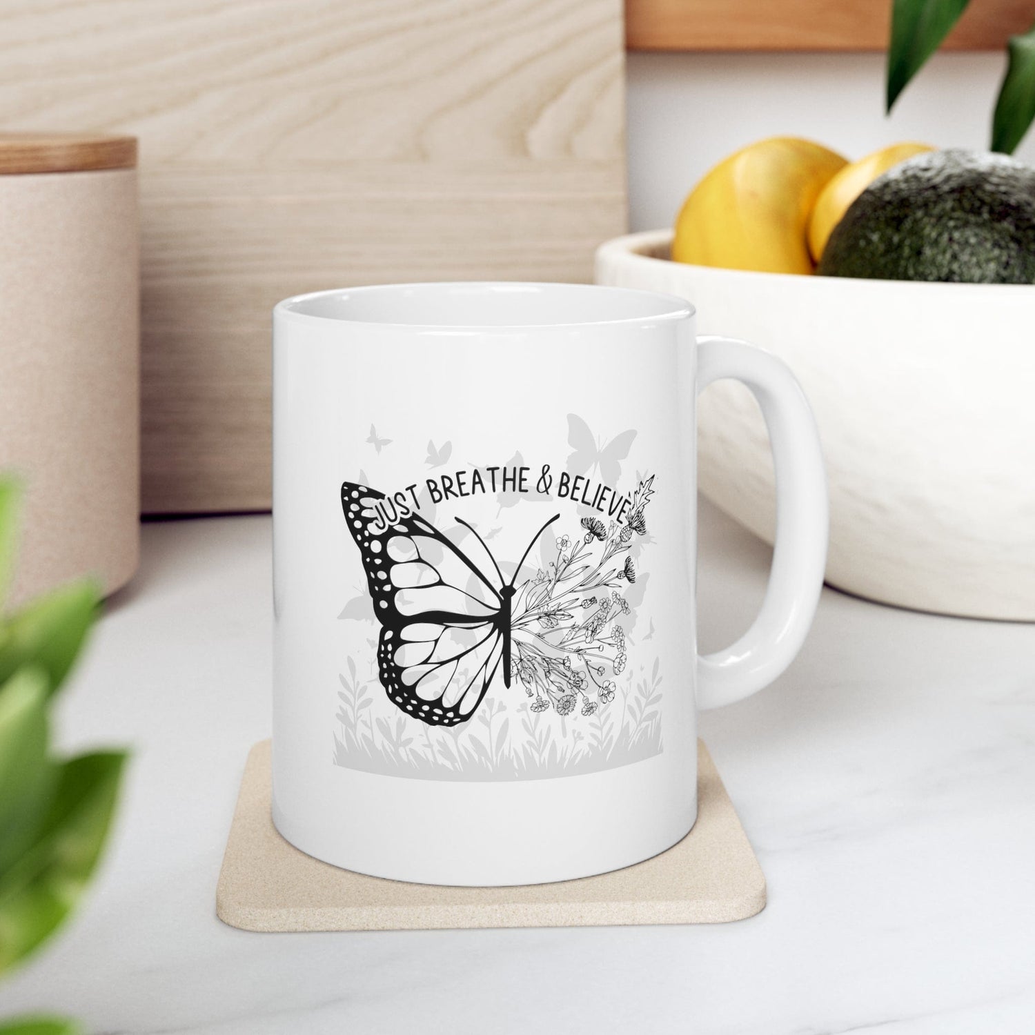 Floral Butterfly Ceramic Coffee Mug Self Care Quote Coffee Lover Gift