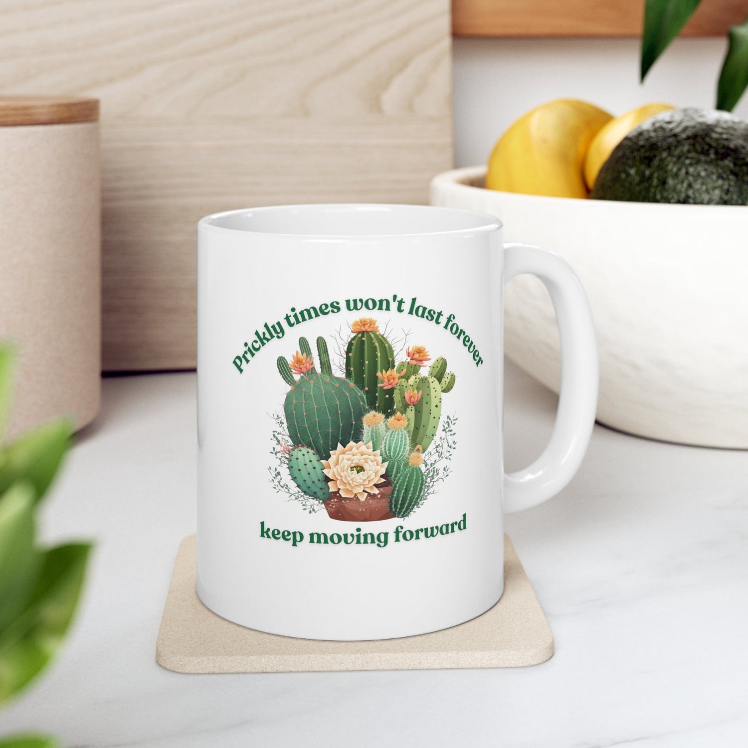 Cactus Mug, Beautiful Cactus Print, Motivational Quote &amp; Cactus Pun, Prickly Pear Cactus, Coffee Lover Gift, Plant Lover Gift