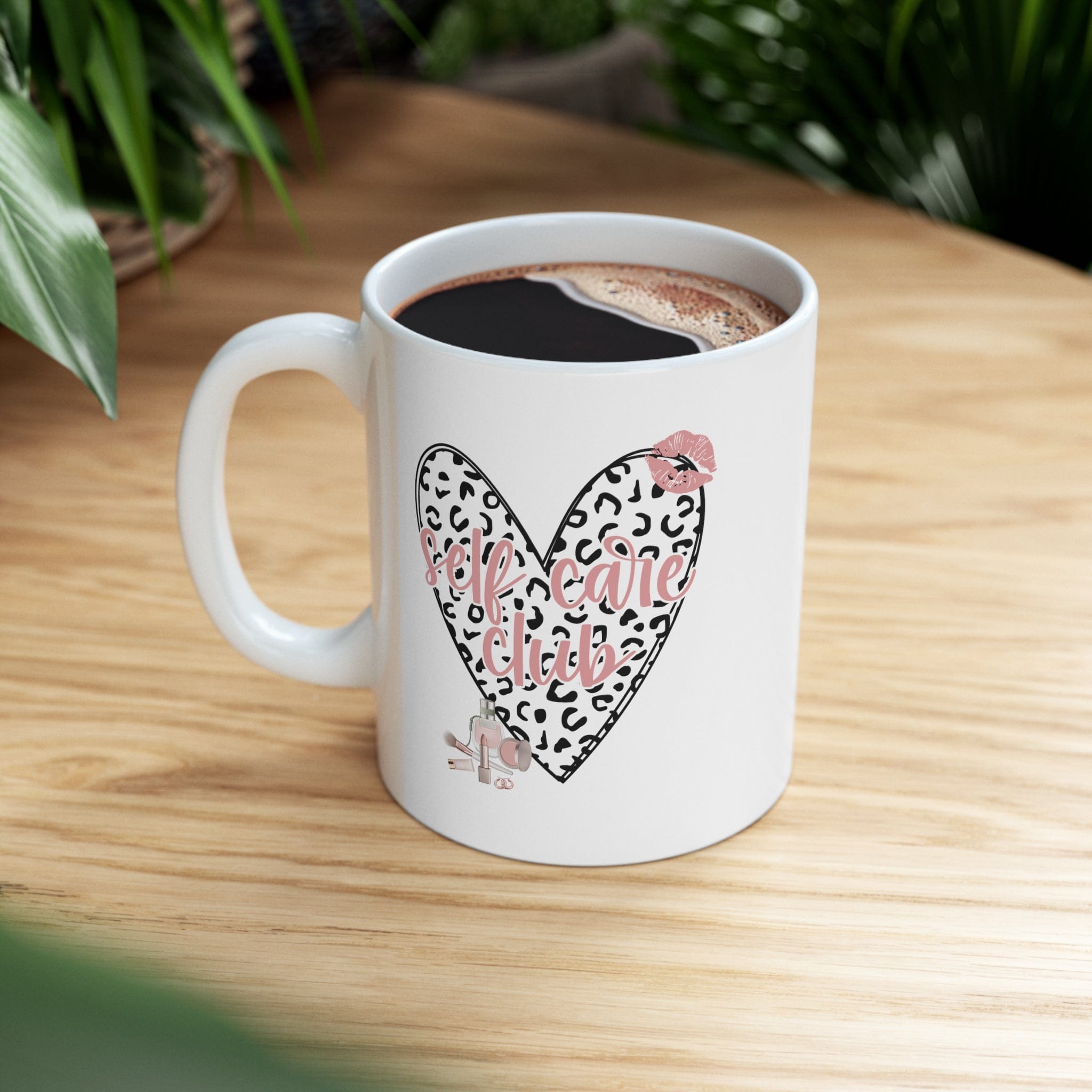 Pink Leopard Print Heart Coffee Mug Self Care Quote Coffee Lover Gift