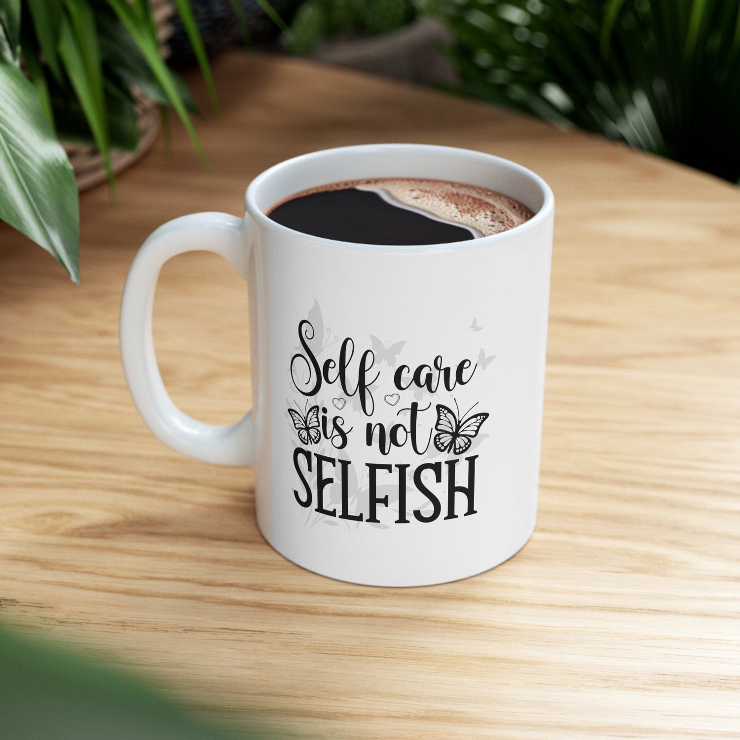 Neutral Butterflies Floral Coffee Mug Self Care Quote Coffee Lover Gift